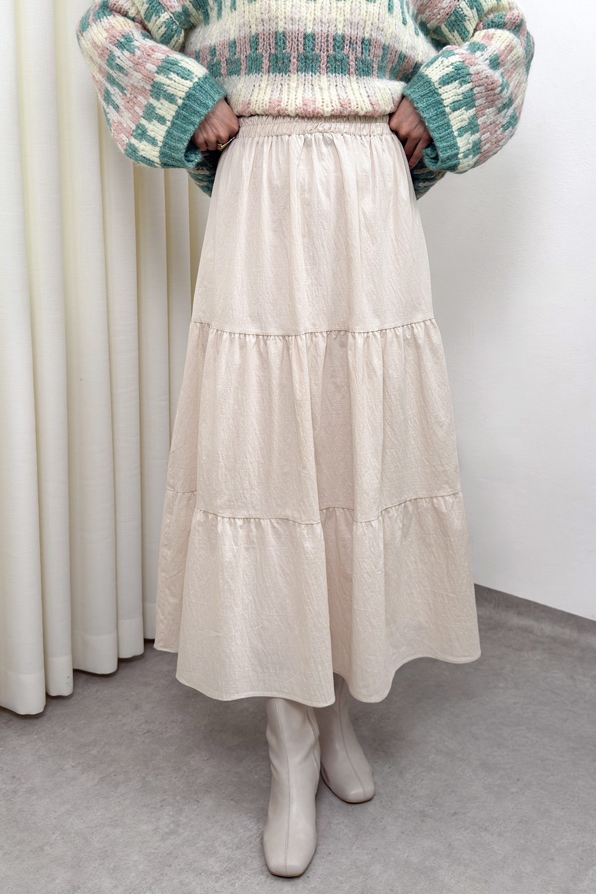 Paraşüt Kumaş Katlı Etek 0052 - BEJ |  