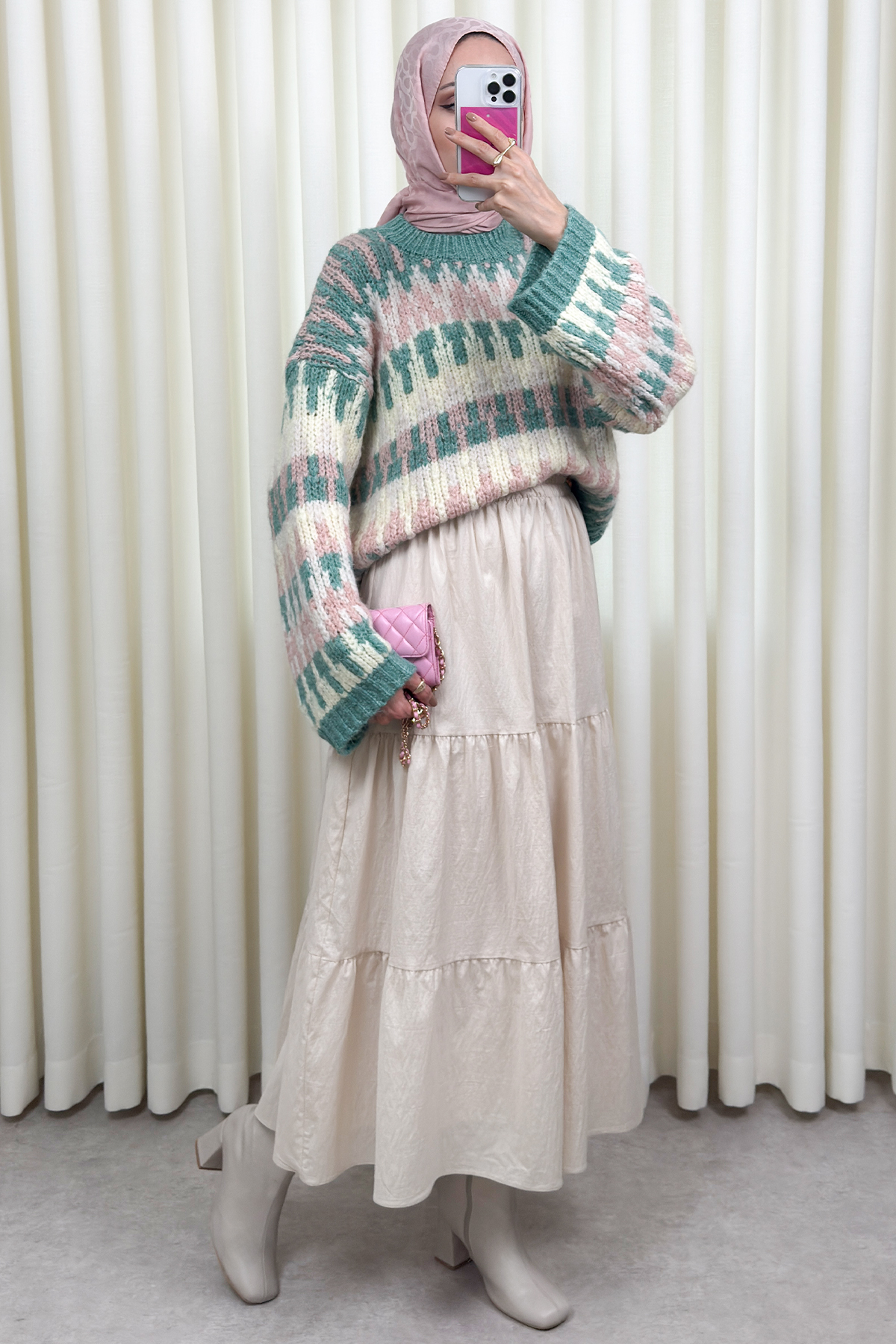 Paraşüt Kumaş Katlı Etek 0052 - BEJ |  