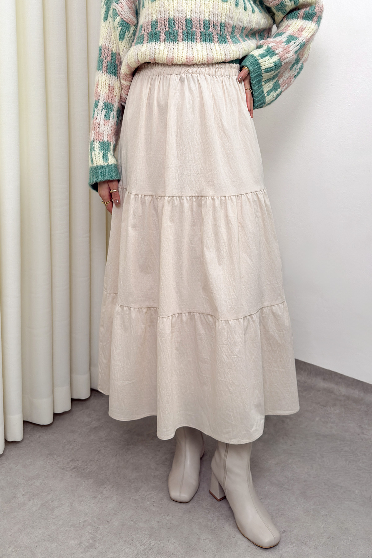 Paraşüt Kumaş Katlı Etek 0052 - BEJ |  