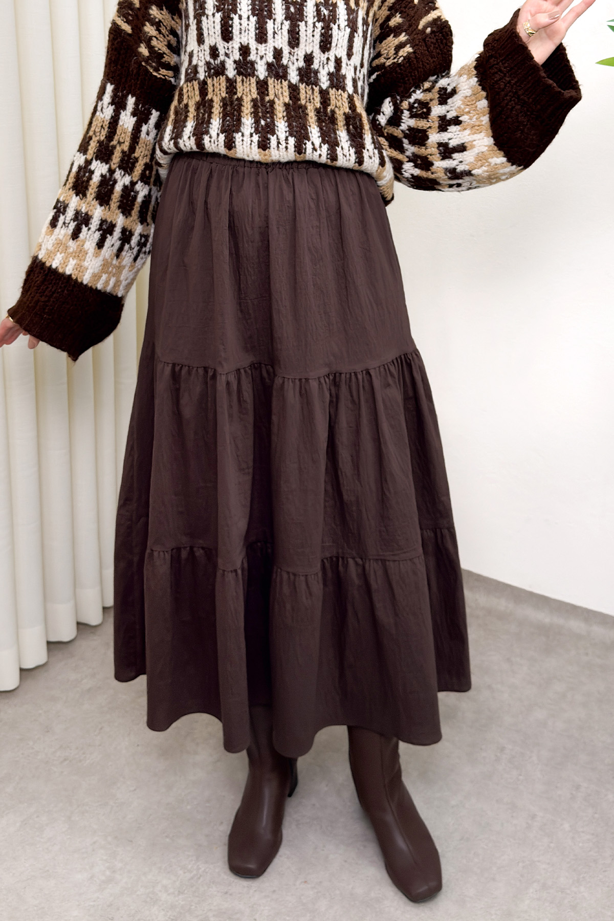 Paraşüt Kumaş Katlı Etek 0052 - KAHVERENGİ |  