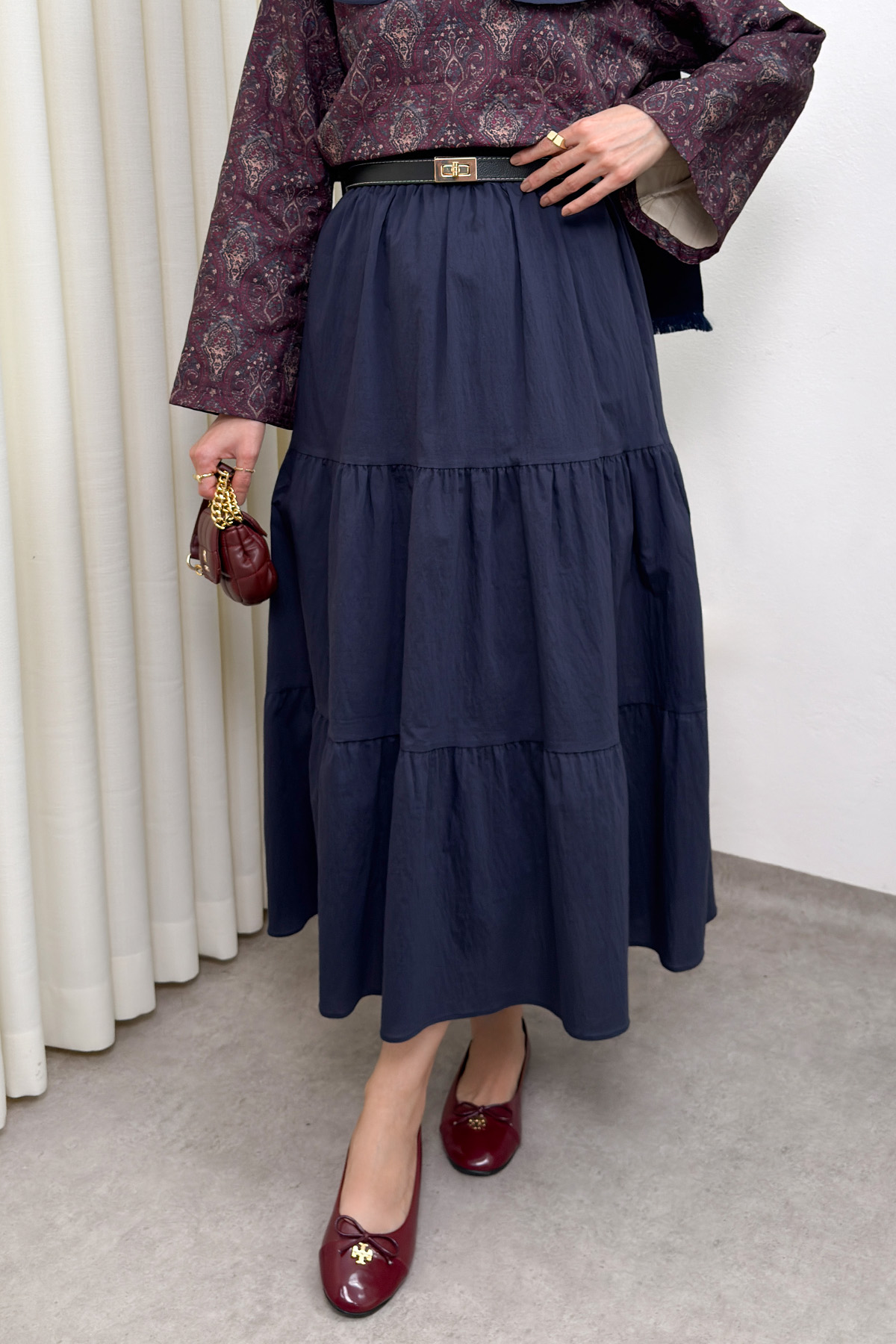 Paraşüt Kumaş Katlı Etek 0052 - LACİVERT |  