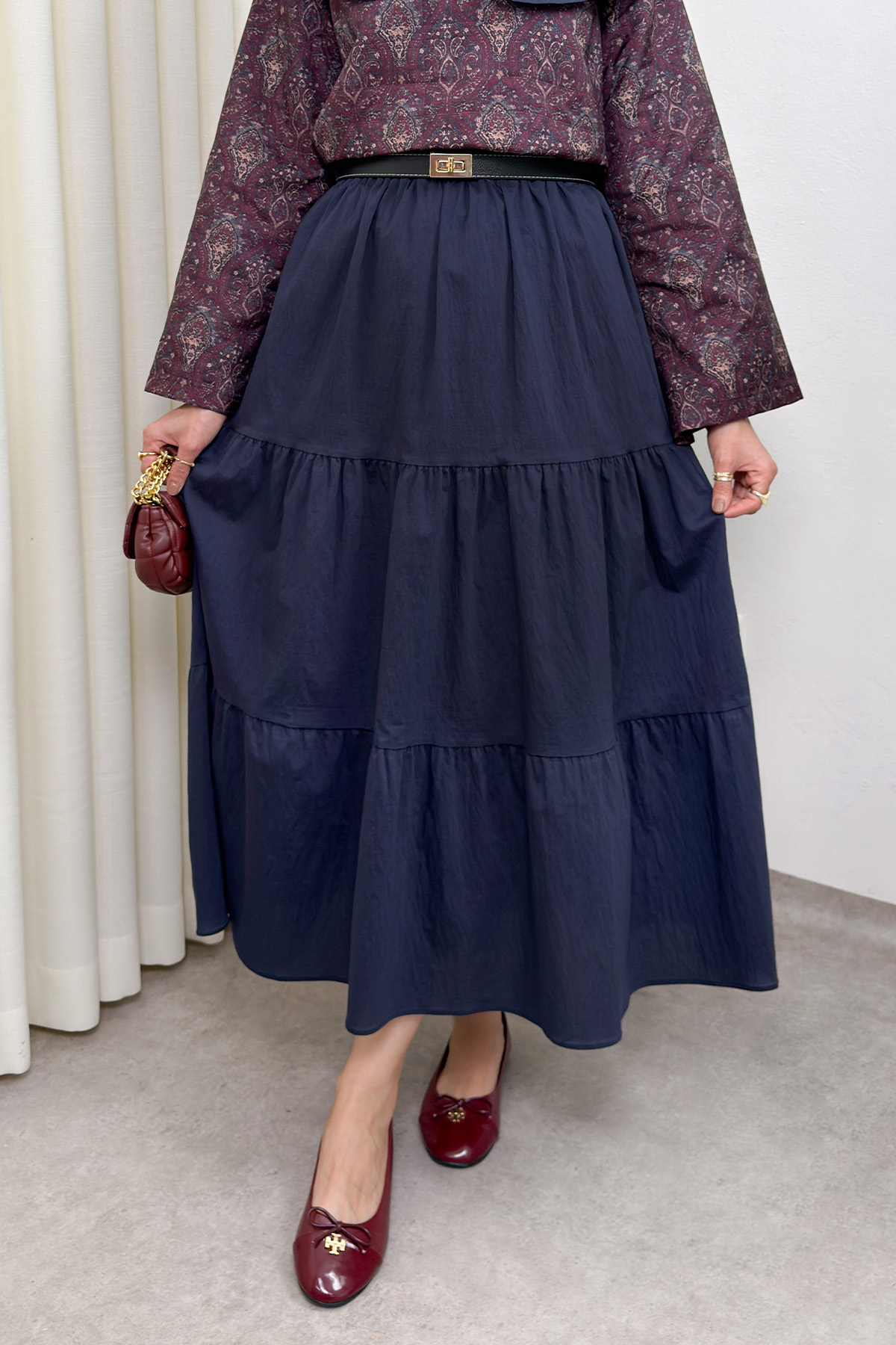 Paraşüt Kumaş Katlı Etek 0052 - LACİVERT |  