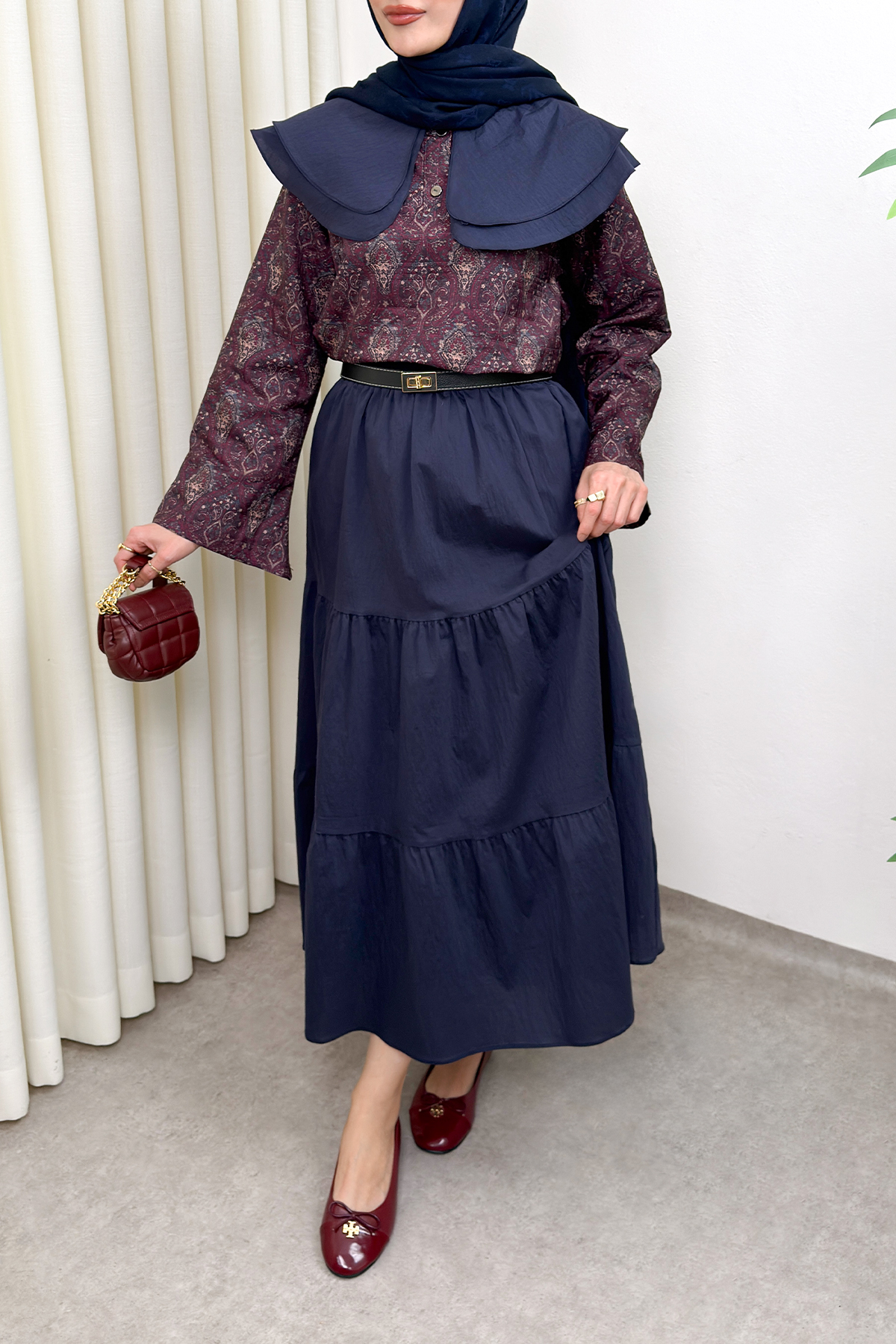 Paraşüt Kumaş Katlı Etek 0052 - LACİVERT |  