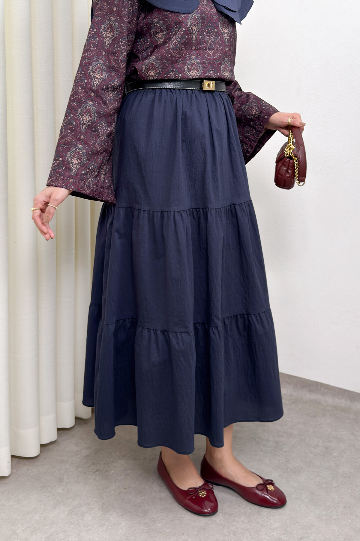 Paraşüt Kumaş Katlı Etek 0052 - LACİVERT |  