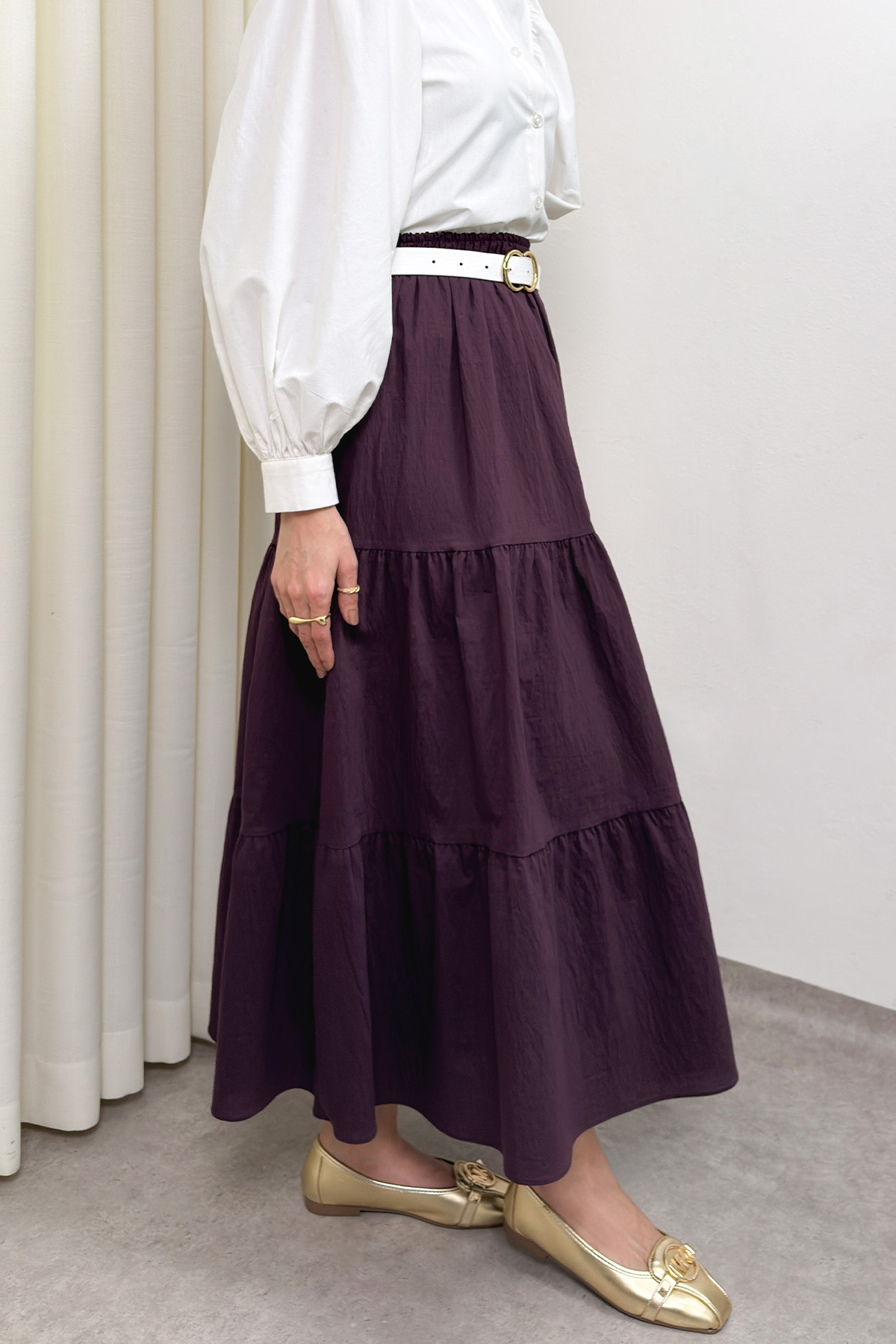 Paraşüt Kumaş Katlı Etek 0052 - MÜRDÜM |  