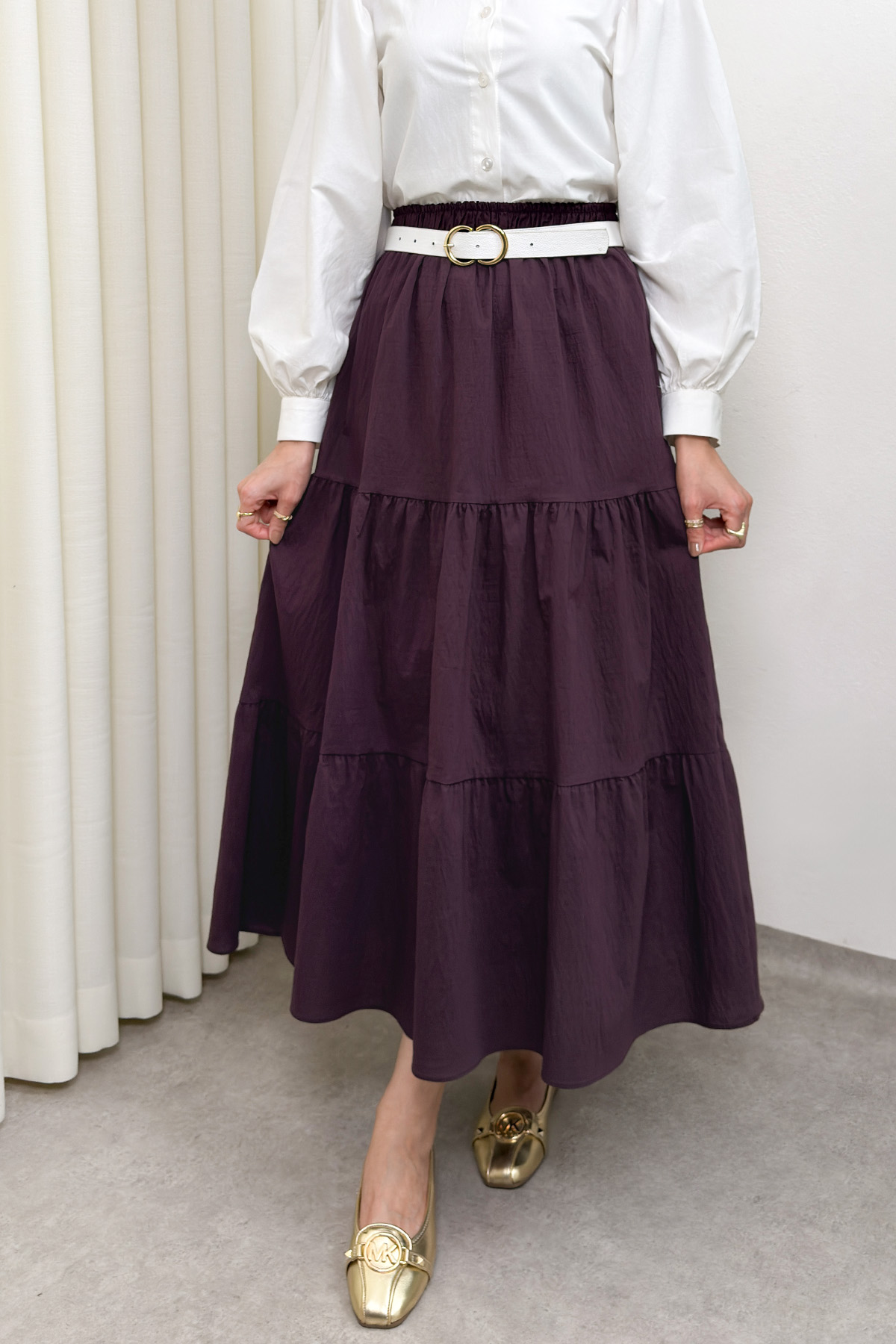 Paraşüt Kumaş Katlı Etek 0052 - MÜRDÜM |  