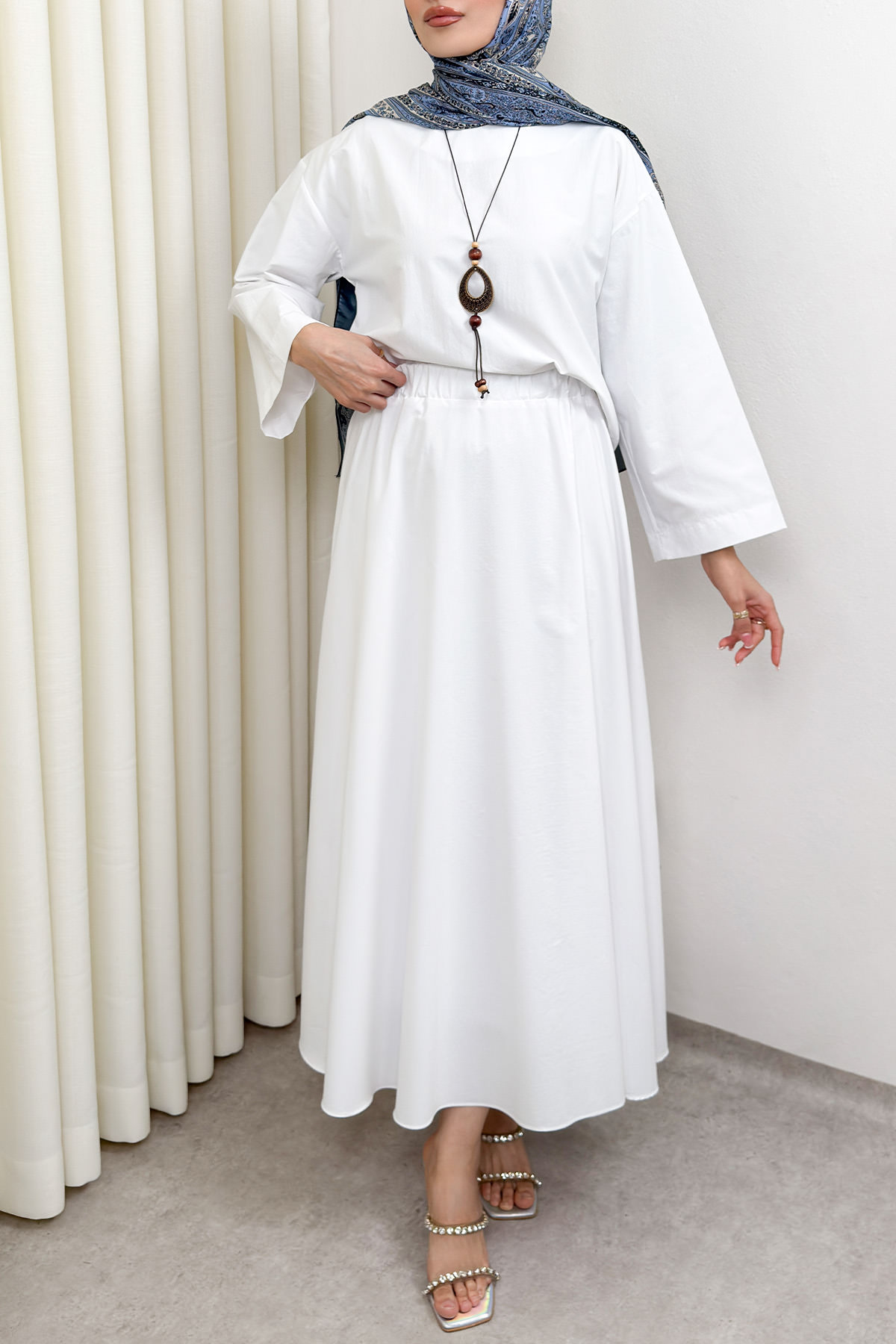 Aksesuar Detaylı Etekli Takım 0053 - BEYAZ |  