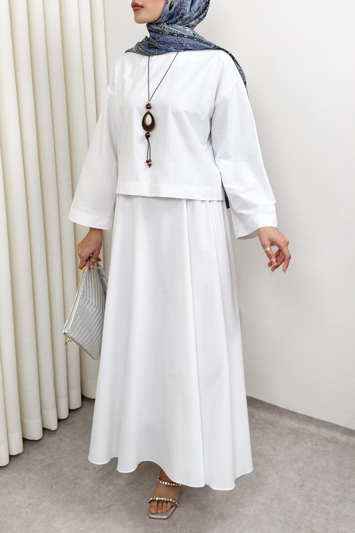 Aksesuar Detaylı Etekli Takım 0053 - BEYAZ |  