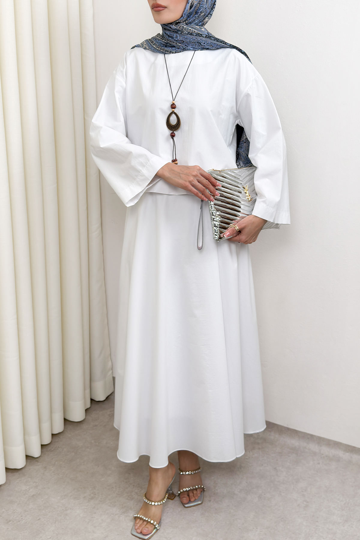 Aksesuar Detaylı Etekli Takım 0053 - BEYAZ |  