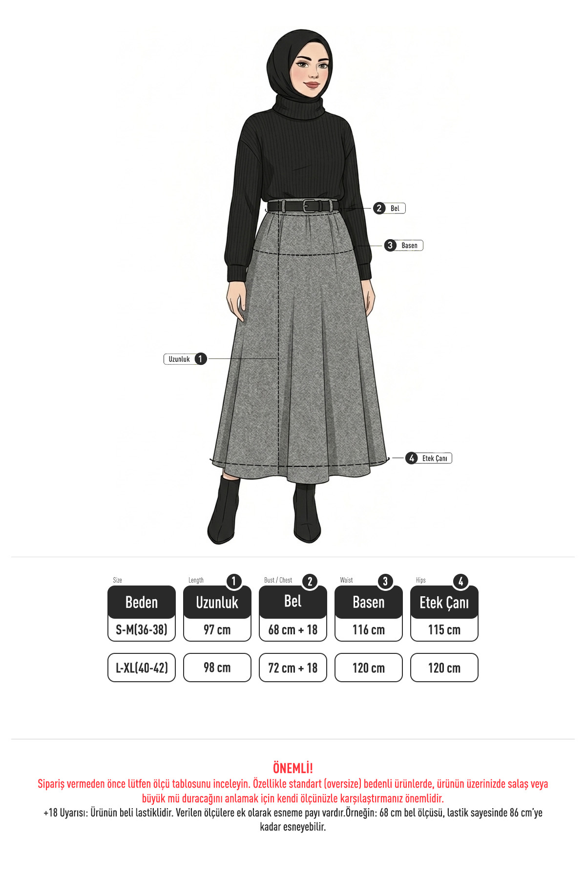 Balıksırtı Desenli Kaşe Etek 0054 - HAKİ |  