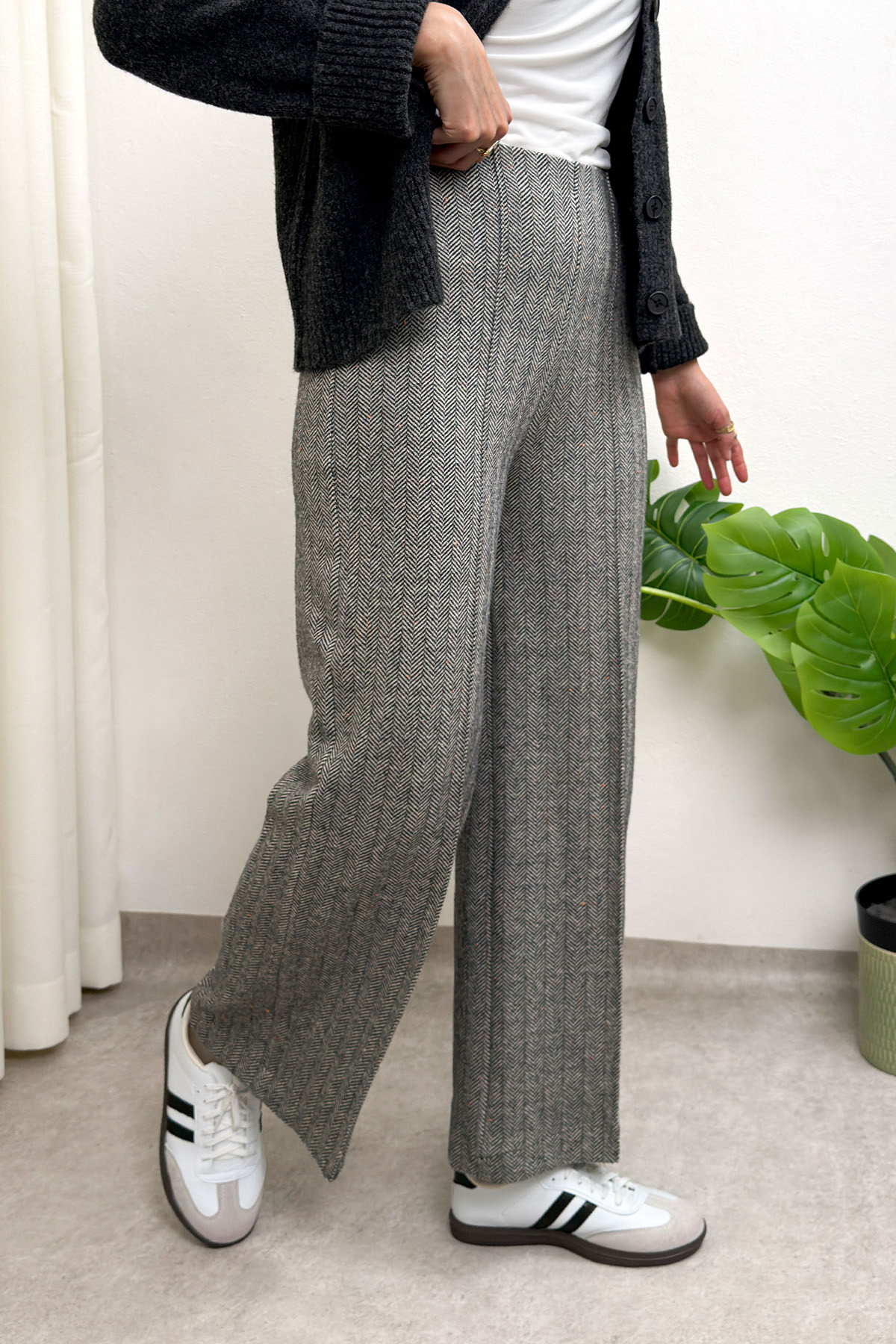 Kaşe Balıksırtı Desenli Pantolon 0055 - GRİ |  