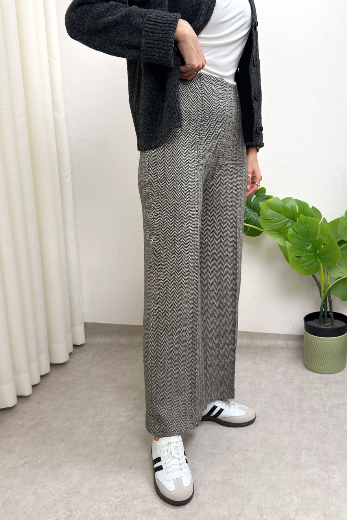 Kaşe Balıksırtı Desenli Pantolon 0055 - GRİ |  