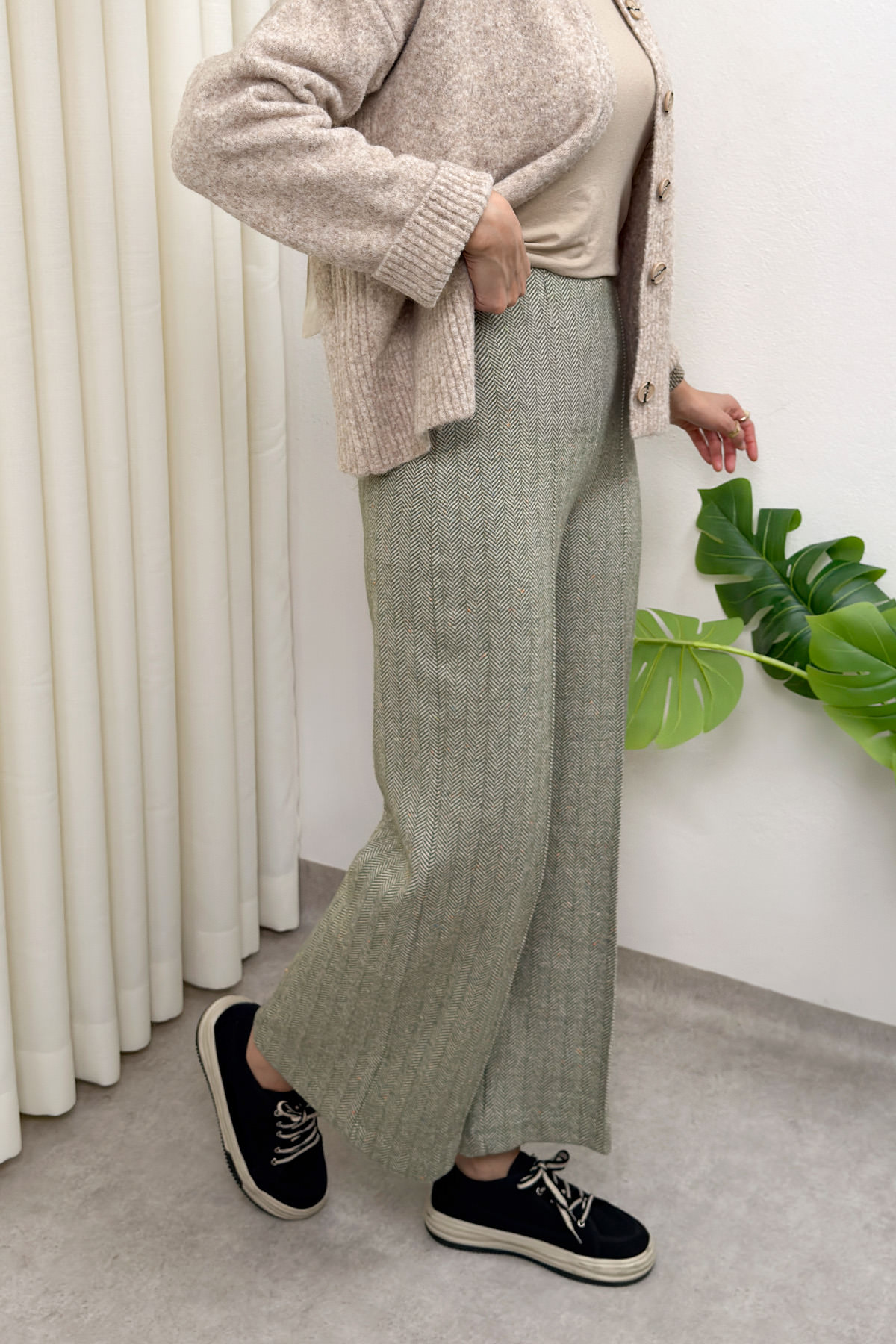 Kaşe Balıksırtı Desenli Pantolon 0055 - AÇIK HAKİ |  