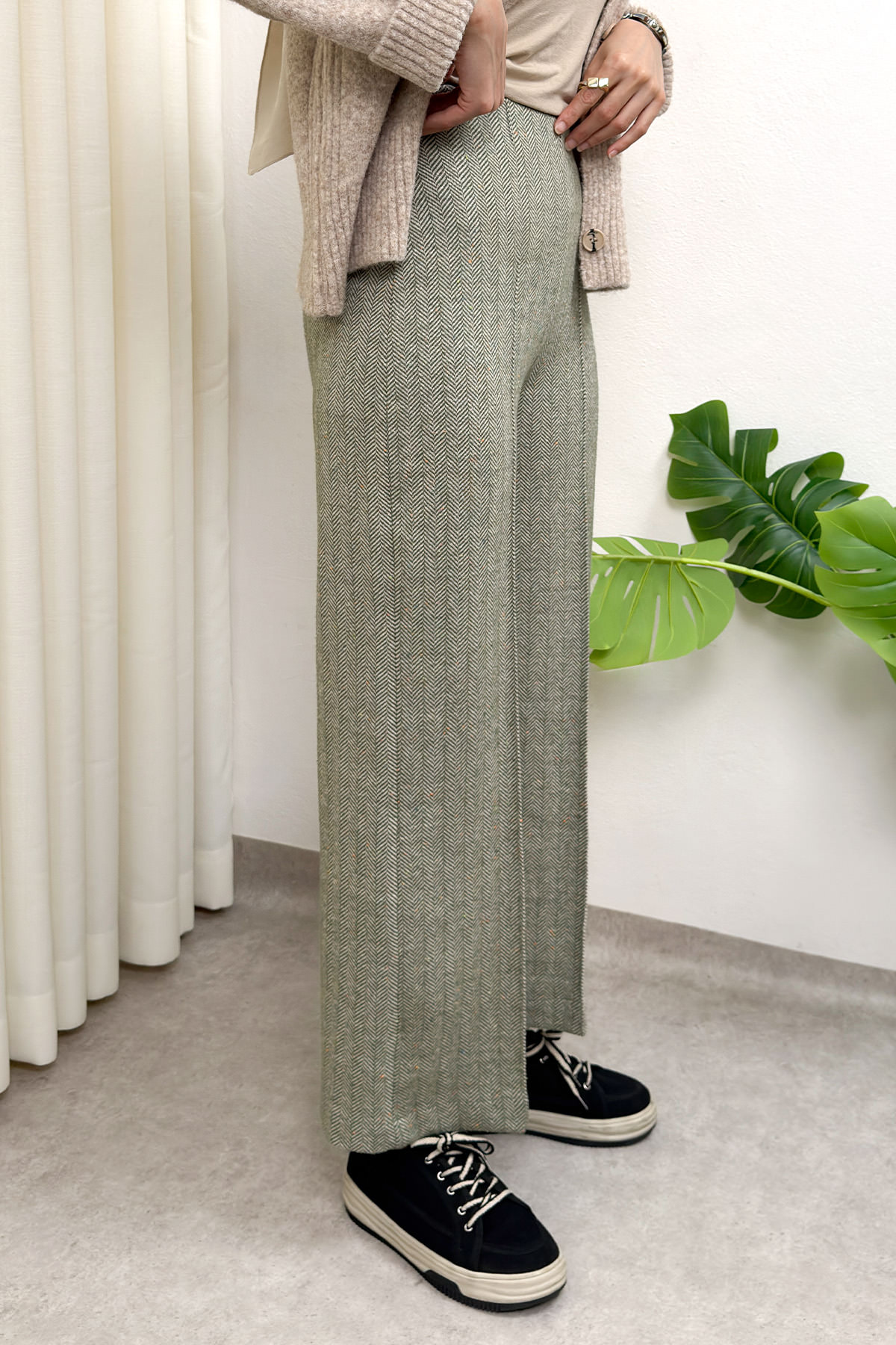 Kaşe Balıksırtı Desenli Pantolon 0055 - AÇIK HAKİ |  