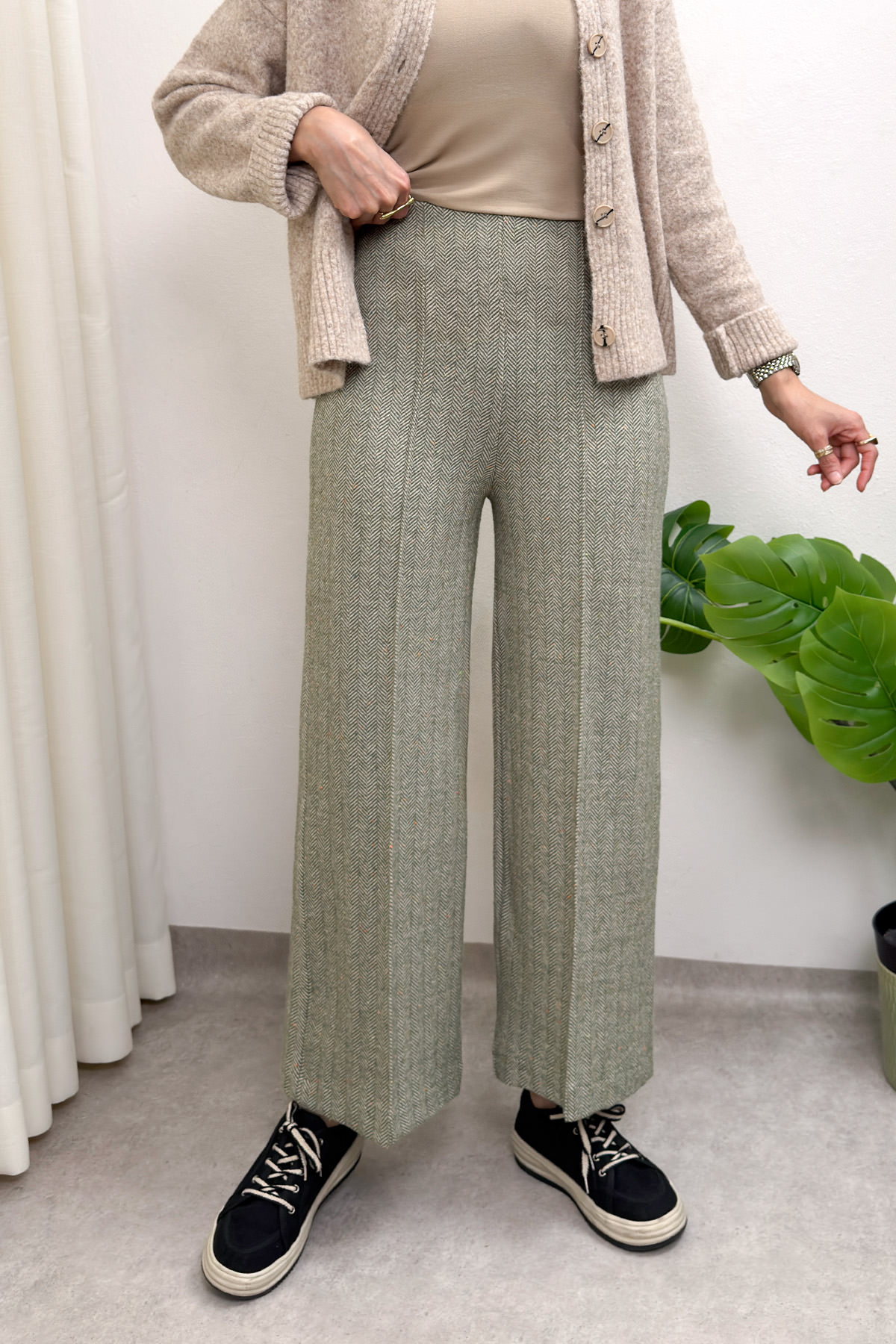 Kaşe Balıksırtı Desenli Pantolon 0055 - AÇIK HAKİ |  