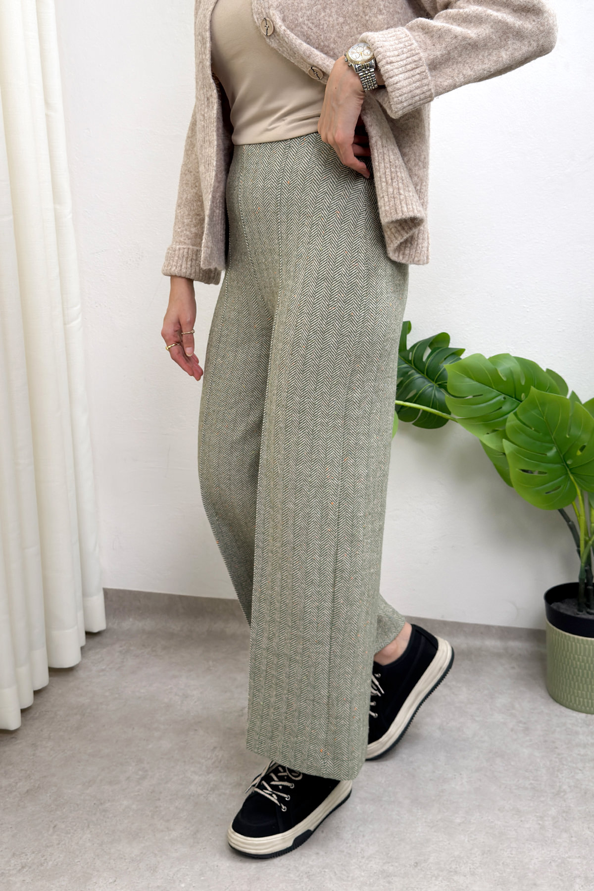 Kaşe Balıksırtı Desenli Pantolon 0055 - AÇIK HAKİ |  