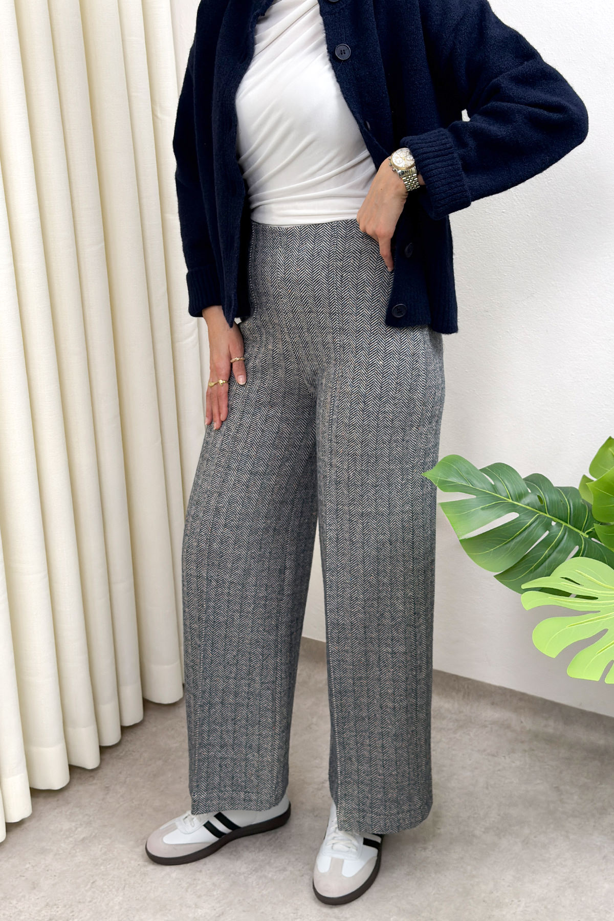 Kaşe Balıksırtı Desenli Pantolon 0055 - LACİVERT |  