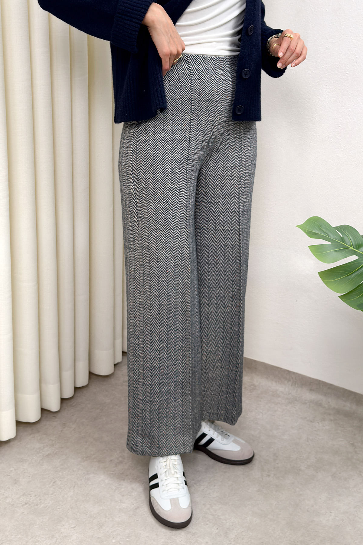 Kaşe Balıksırtı Desenli Pantolon 0055 - LACİVERT |  