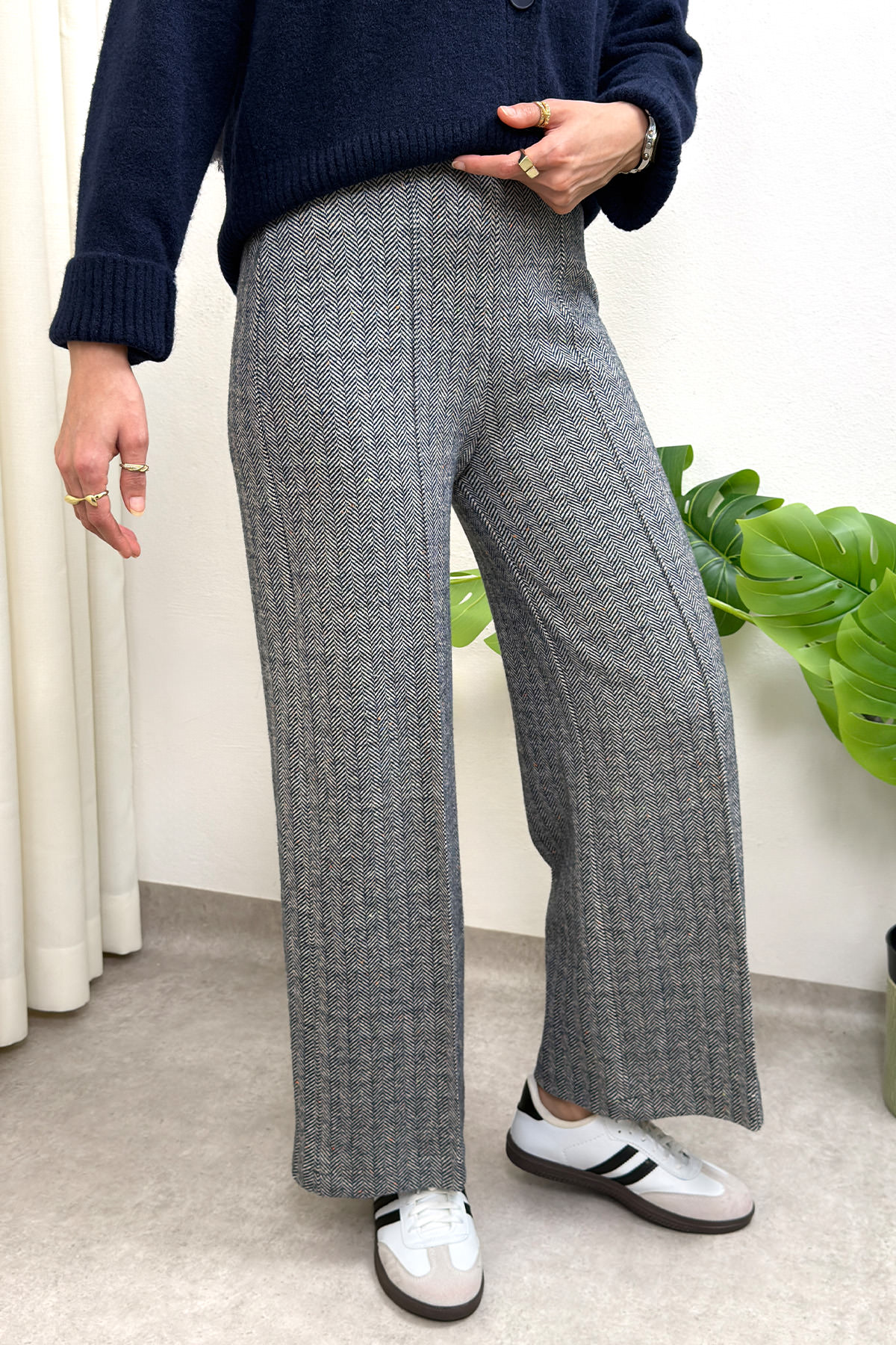 Kaşe Balıksırtı Desenli Pantolon 0055 - LACİVERT |  