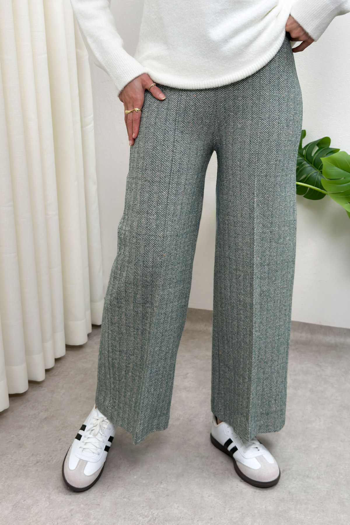 Kaşe Balıksırtı Desenli Pantolon 0055 - YEŞİL |  