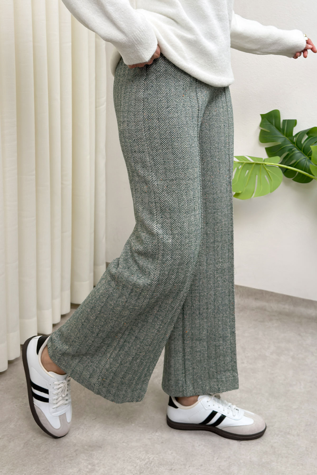 Kaşe Balıksırtı Desenli Pantolon 0055 - YEŞİL |  