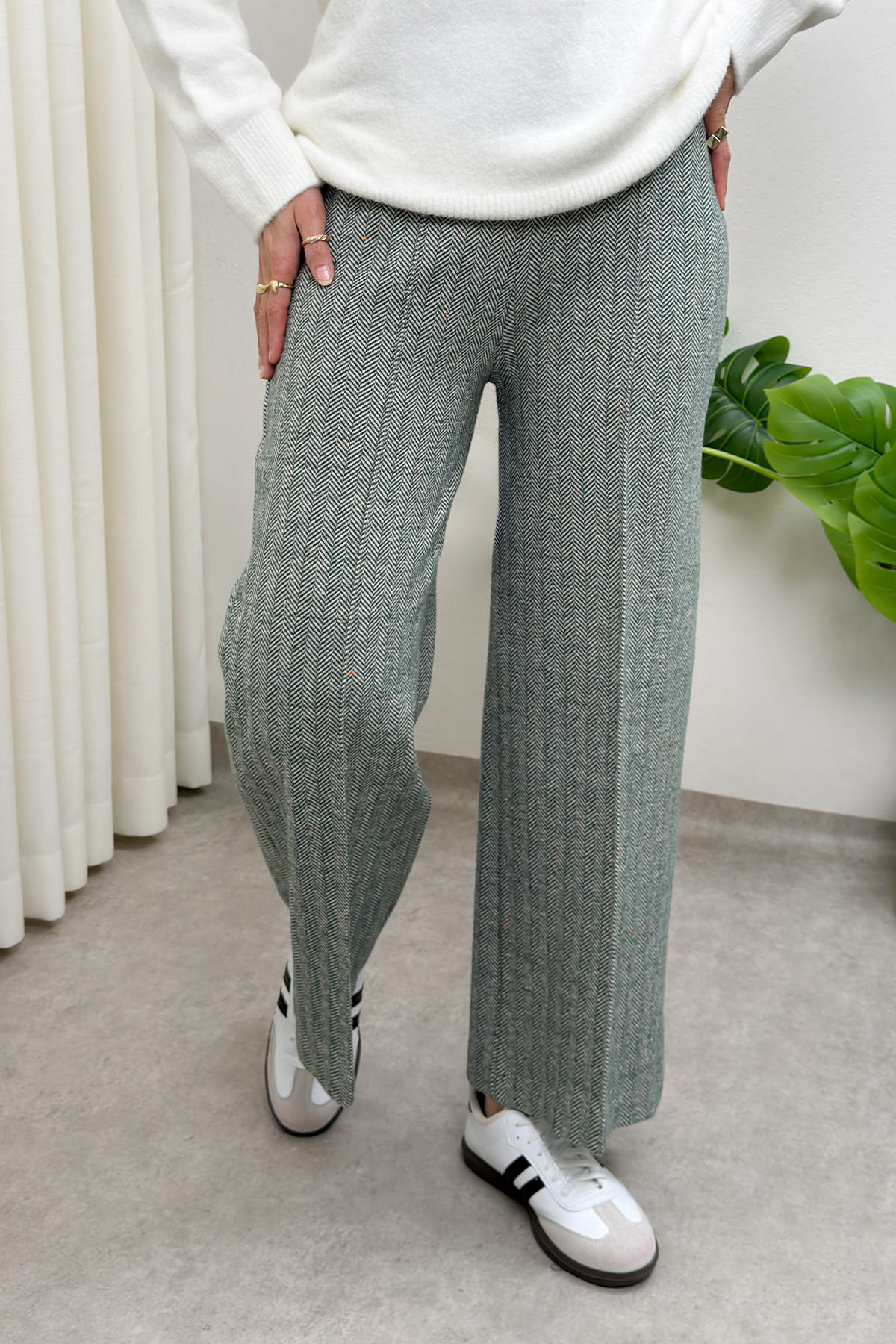 Kaşe Balıksırtı Desenli Pantolon 0055 - YEŞİL |  