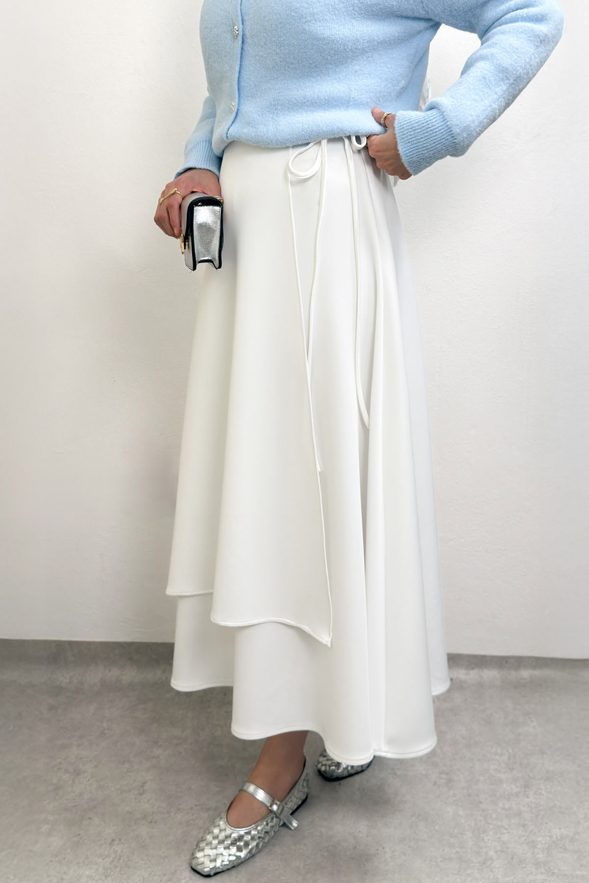 Belden Bağcıklı Scuba Etek 0056 - BEYAZ |  