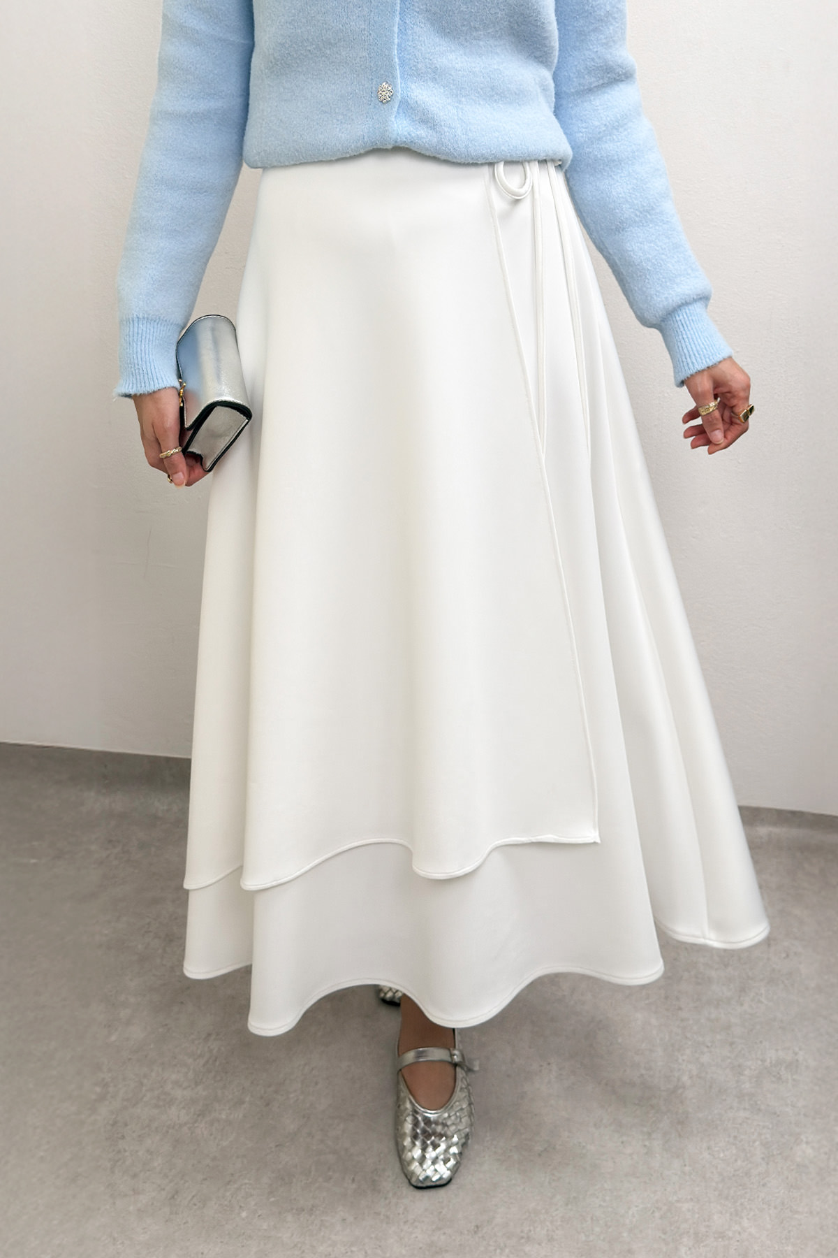 Belden Bağcıklı Scuba Etek 0056 - BEYAZ |  