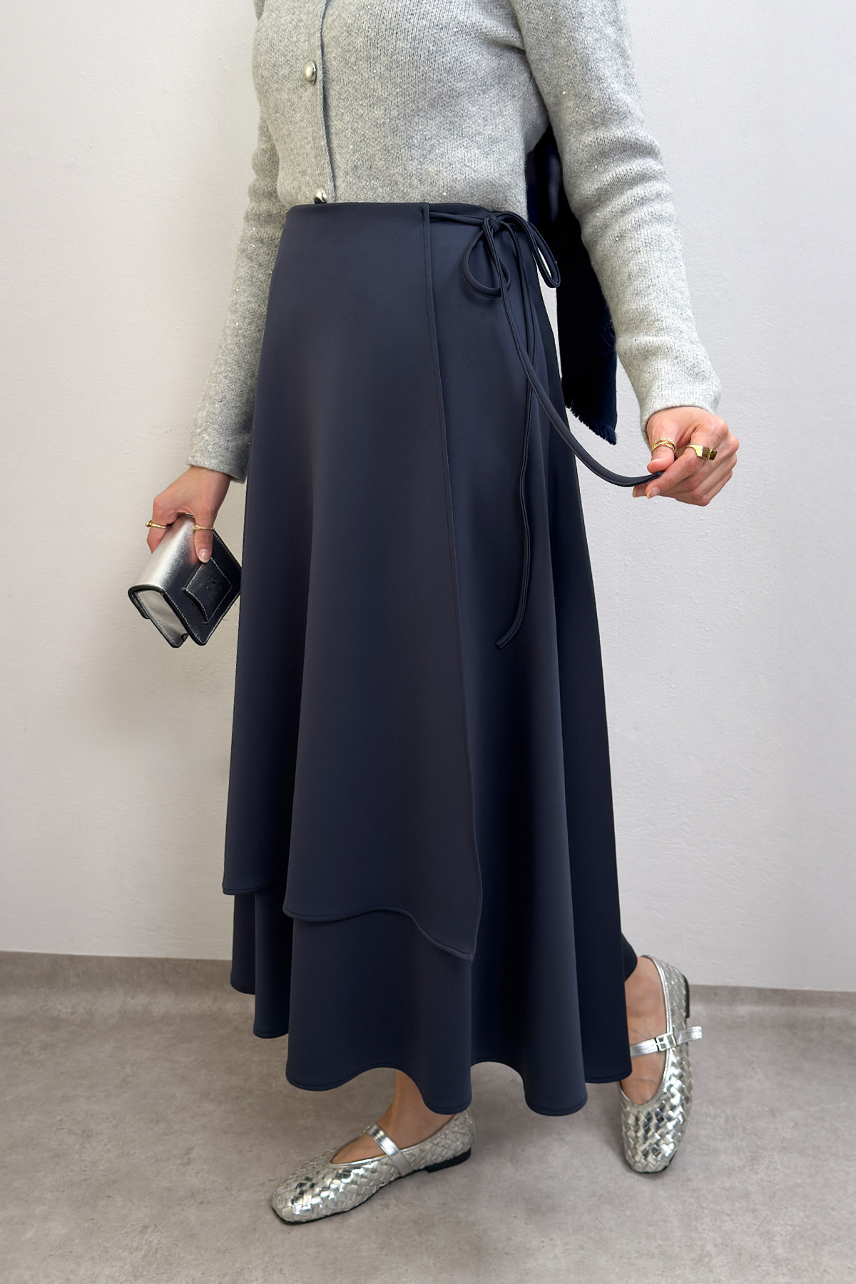 Belden Bağcıklı Scuba Etek 0056 - LACİVERT |  