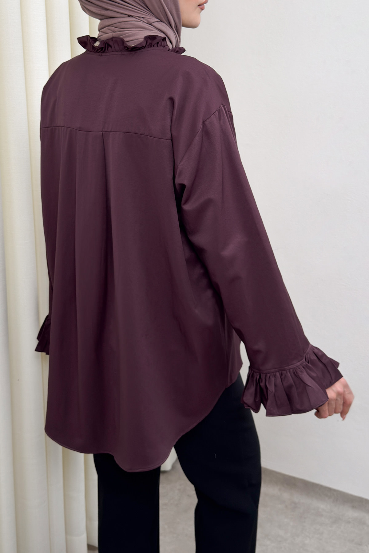 Fırfır Detaylı Oversize Gömlek 0057 - MÜRDÜM |  