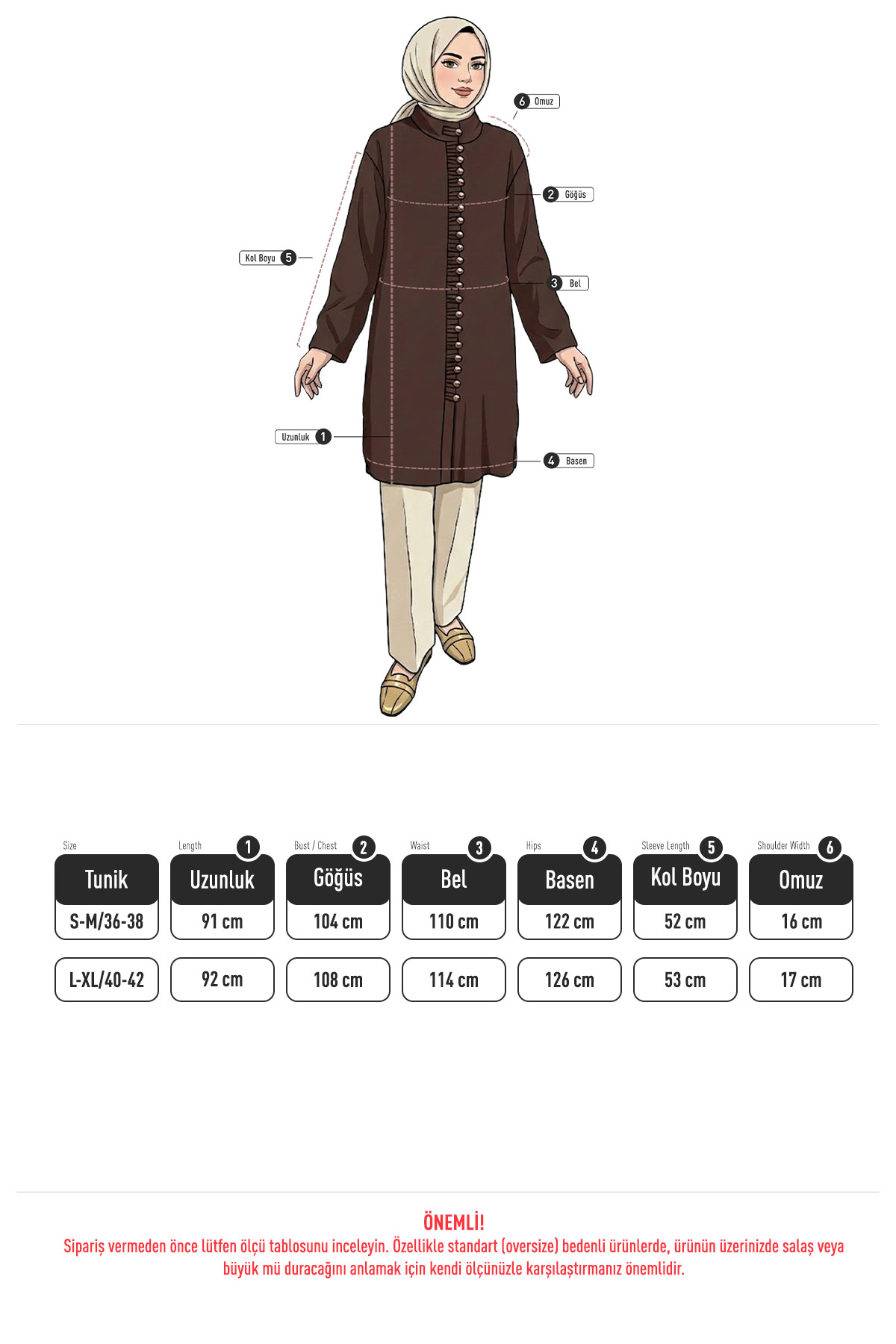 Hakim Yaka Düğme Detaylı Tunik 0058 - KAHVERENGİ |  