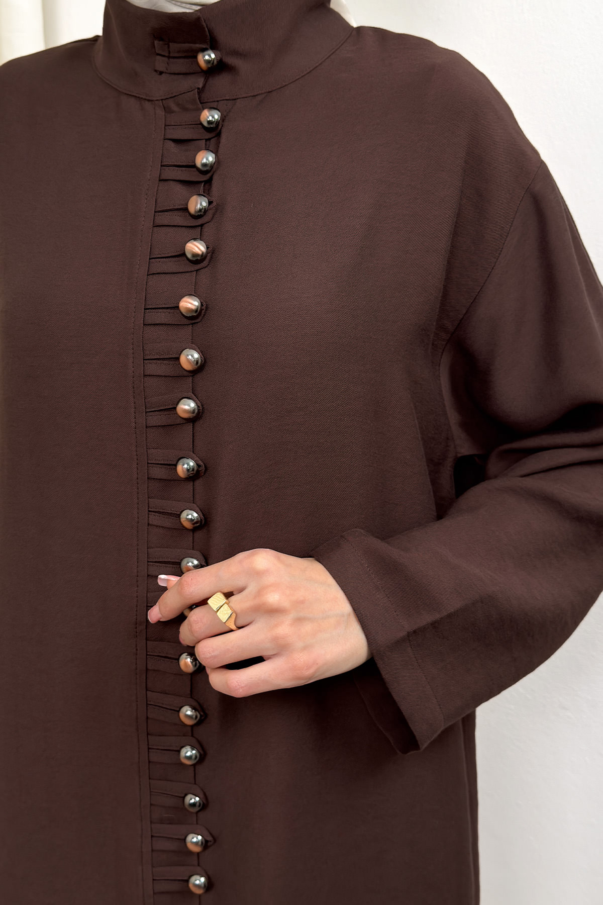 Hakim Yaka Düğme Detaylı Tunik 0058 - KAHVERENGİ |  