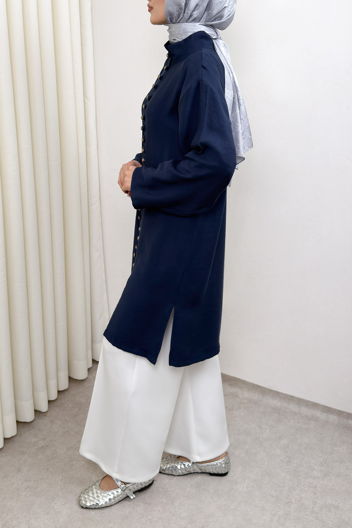 Hakim Yaka Düğme Detaylı Tunik 0058 - LACİVERT |  