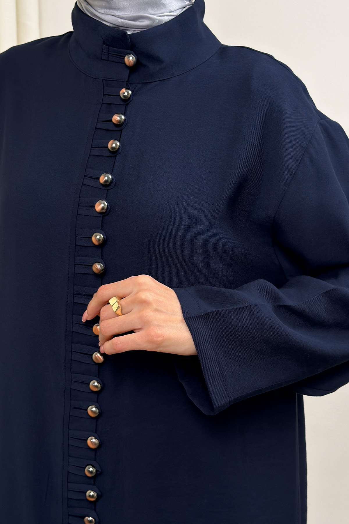 Hakim Yaka Düğme Detaylı Tunik 0058 - LACİVERT |  