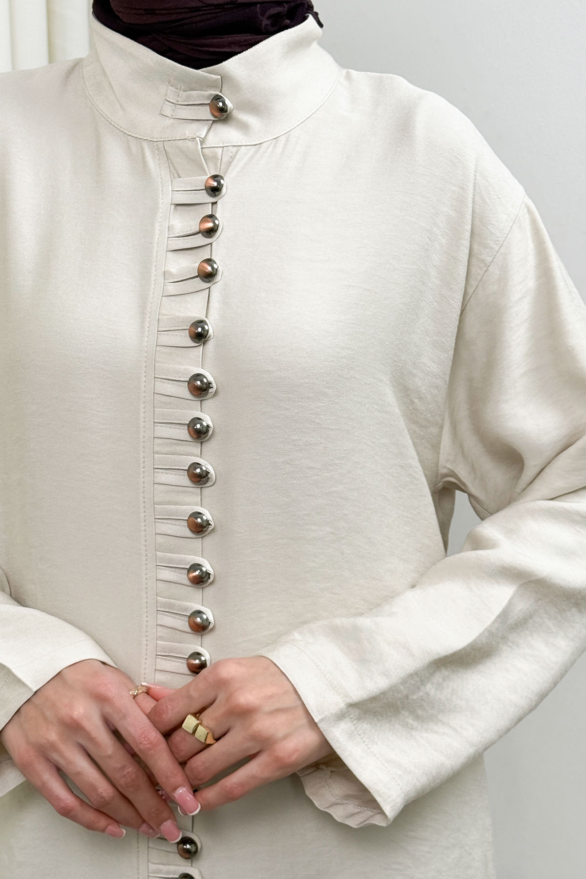 Hakim Yaka Düğme Detaylı Tunik 0058 - TAŞ RENGİ |  