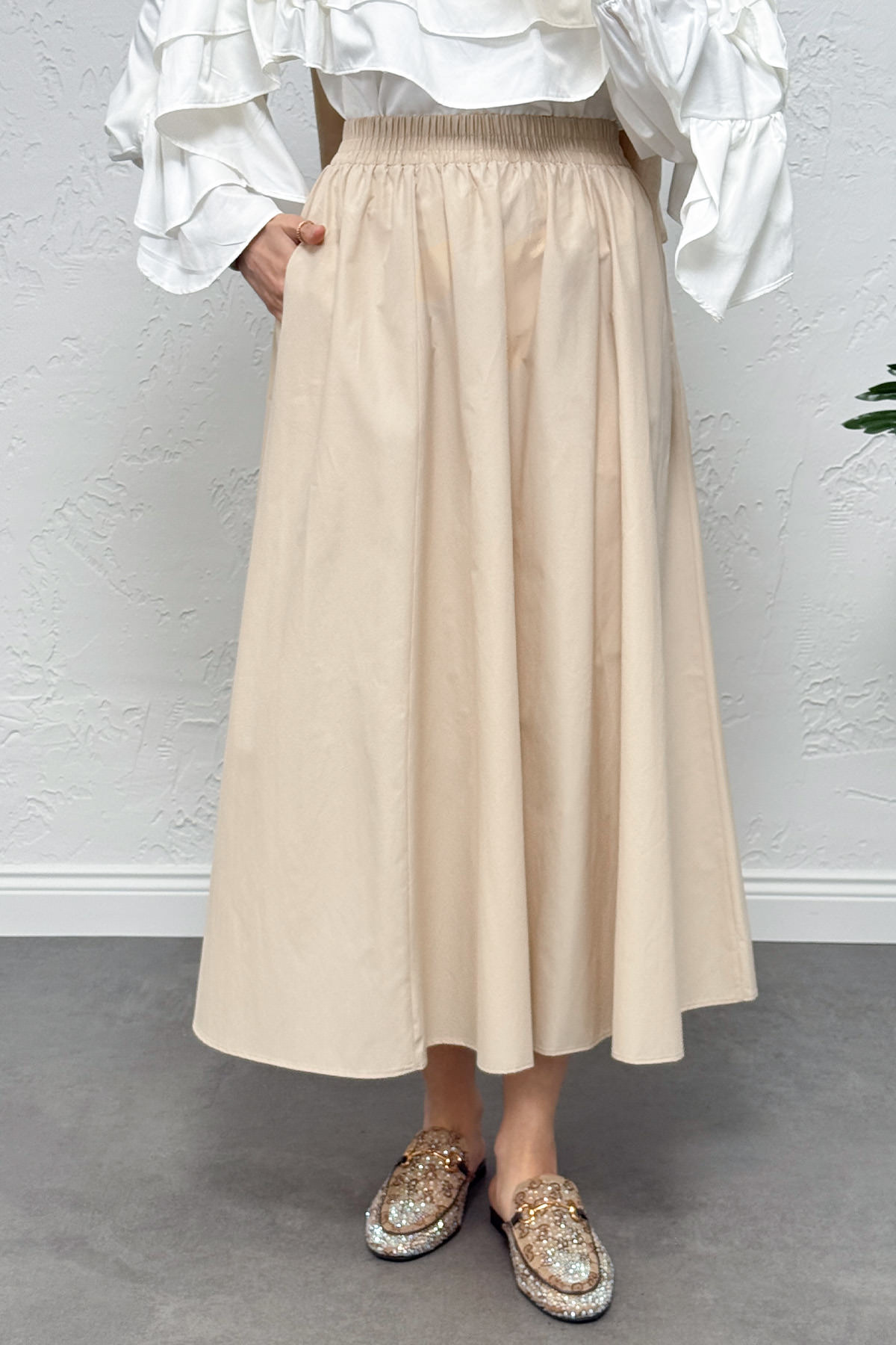 Cepli Poplin Etek 0060 - EKRU |  