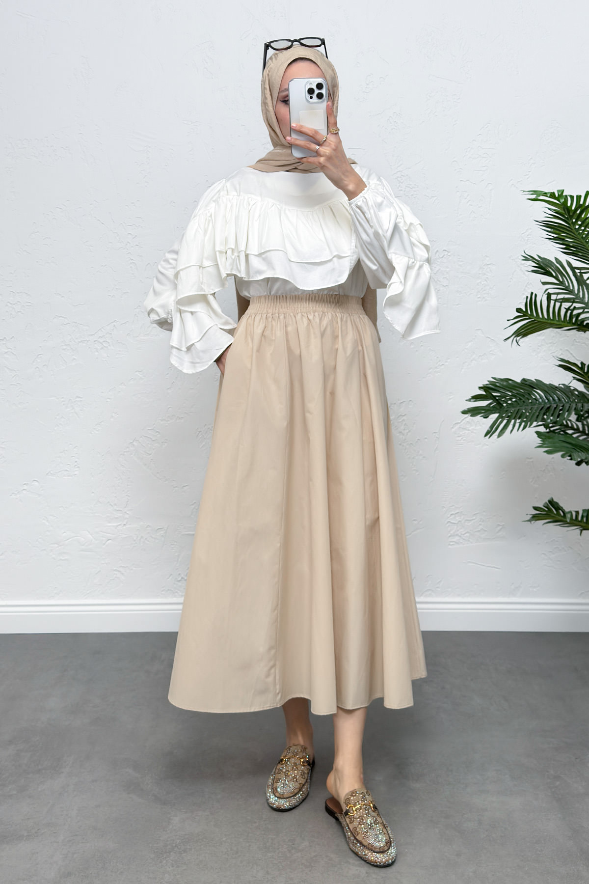 Cepli Poplin Etek 0060 - EKRU |  