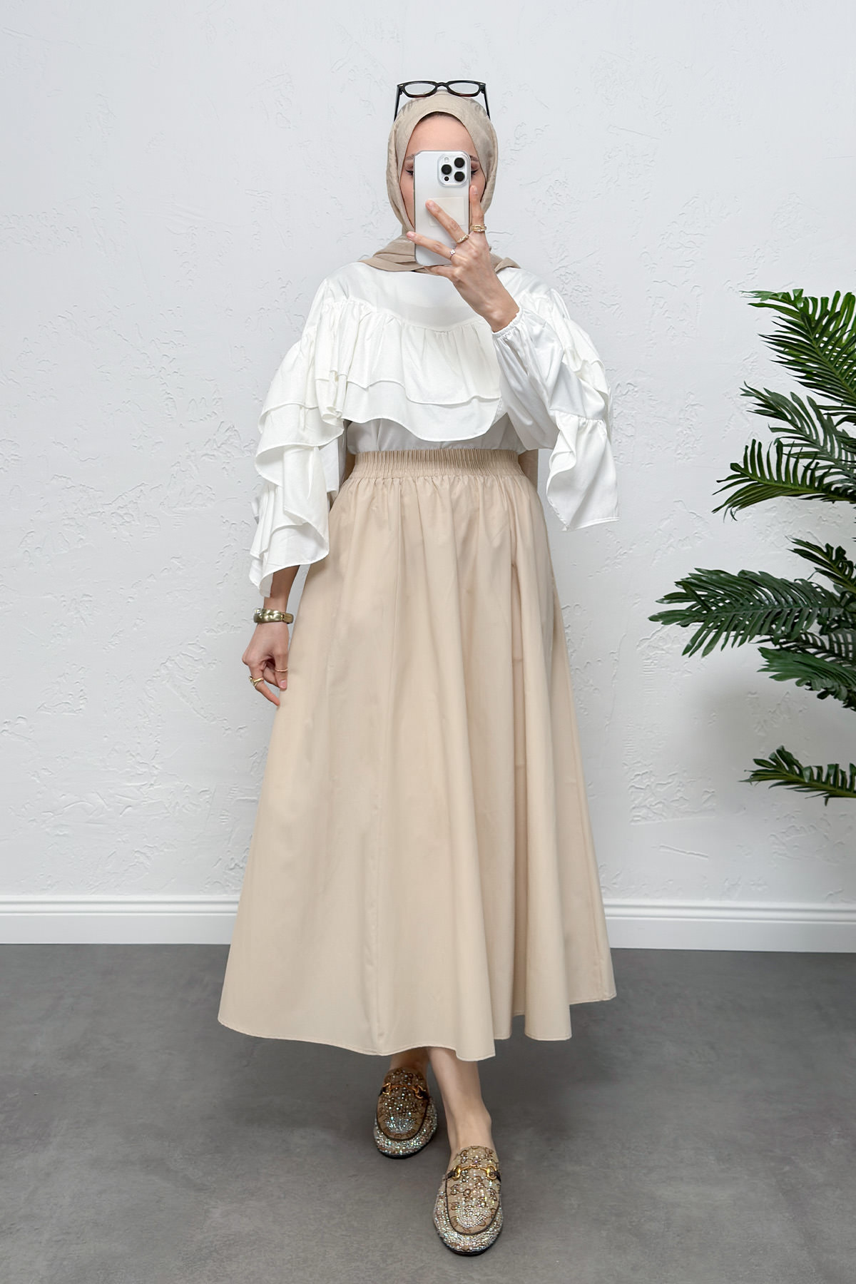 Cepli Poplin Etek 0060 - EKRU |  