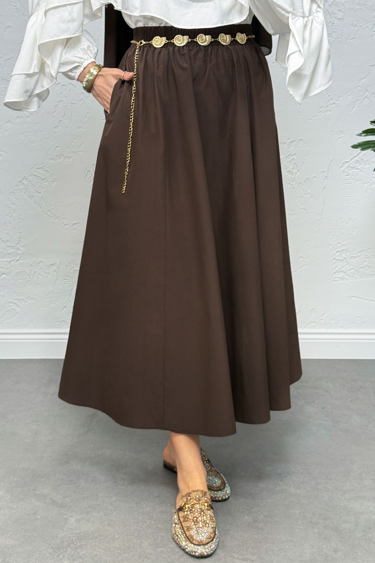 Cepli Poplin Etek 0060 - KAHVERENGİ |  