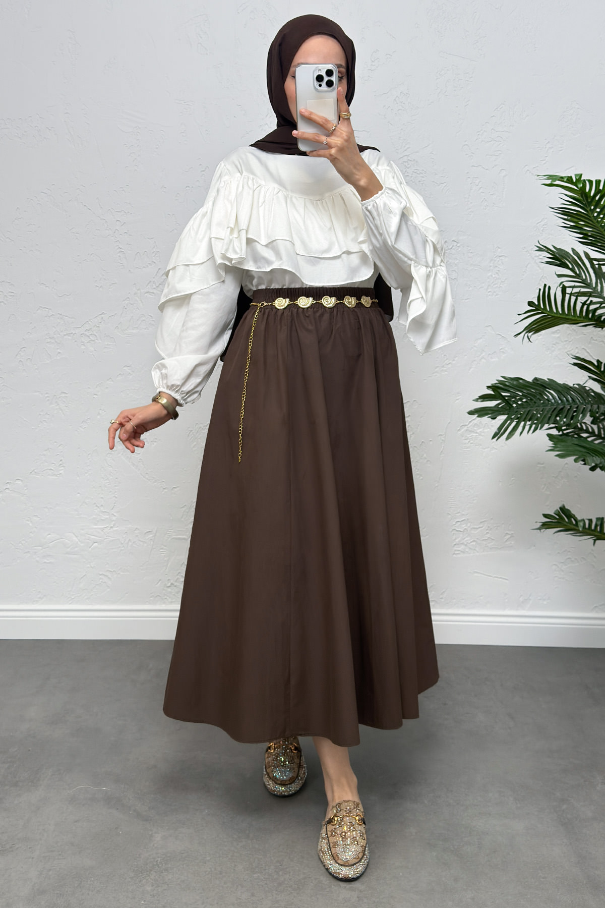 Cepli Poplin Etek 0060 - KAHVERENGİ |  