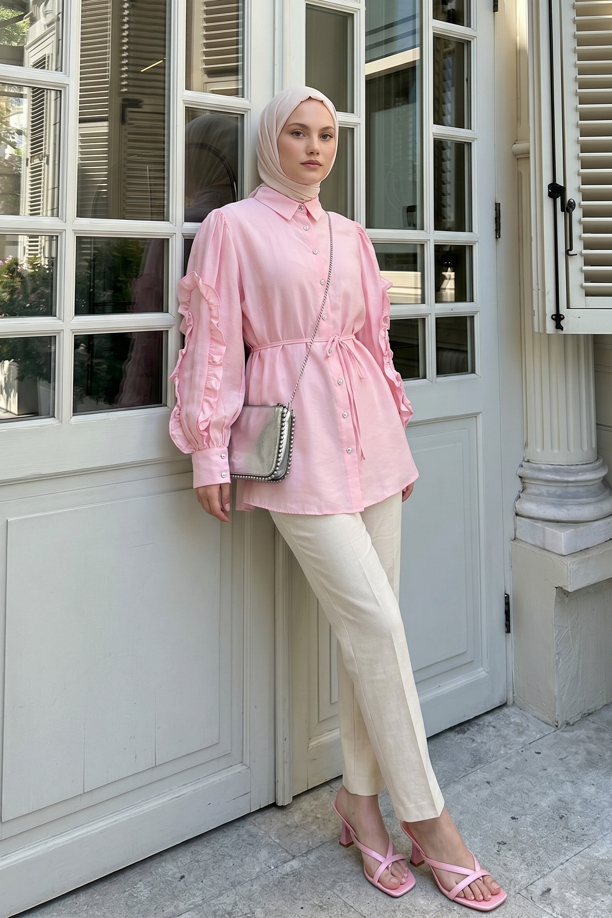 Fırfır Kol Detaylı Gömlek 0061 - PEMBE |  
