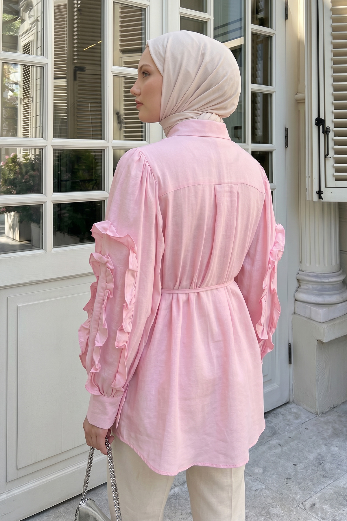 Fırfır Kol Detaylı Gömlek 0061 - PEMBE |  