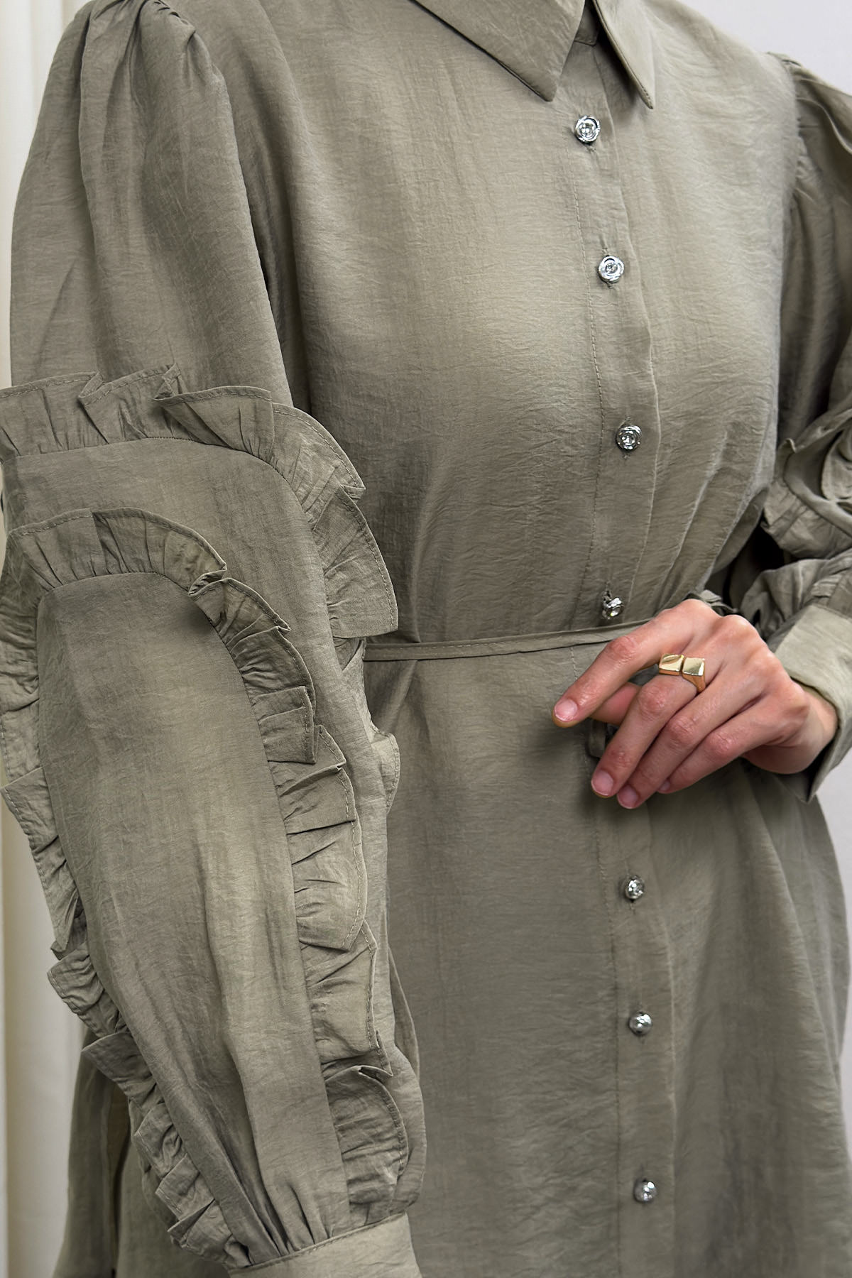 Fırfır Kol Detaylı Gömlek 0061 - HAKİ |  