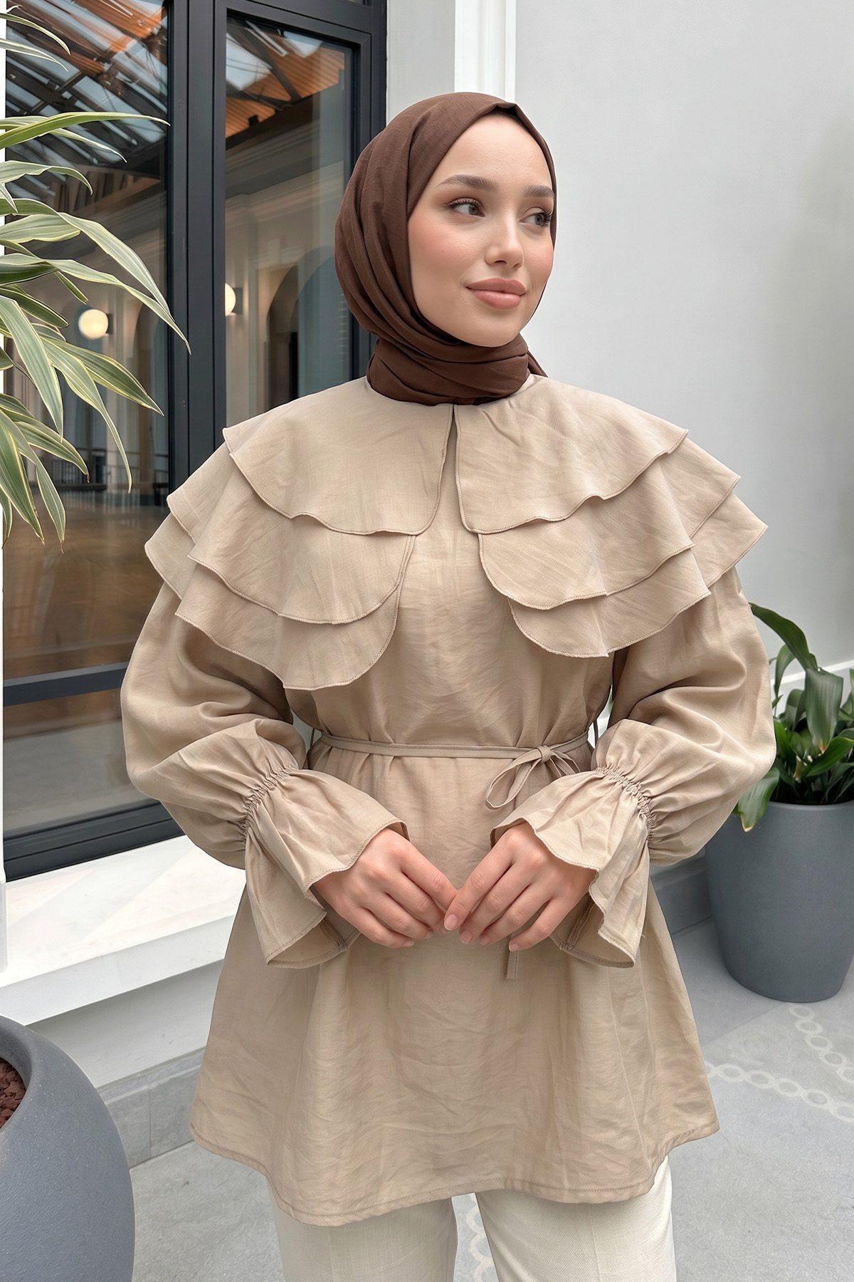 Katlı Yaka Tunik 0062 - BEJ |  