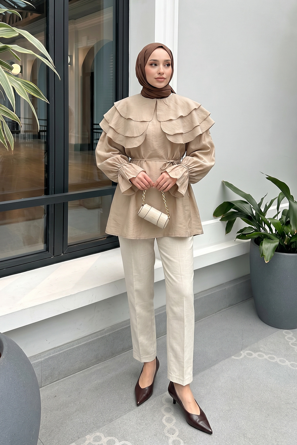 Katlı Yaka Tunik 0062 - BEJ |  