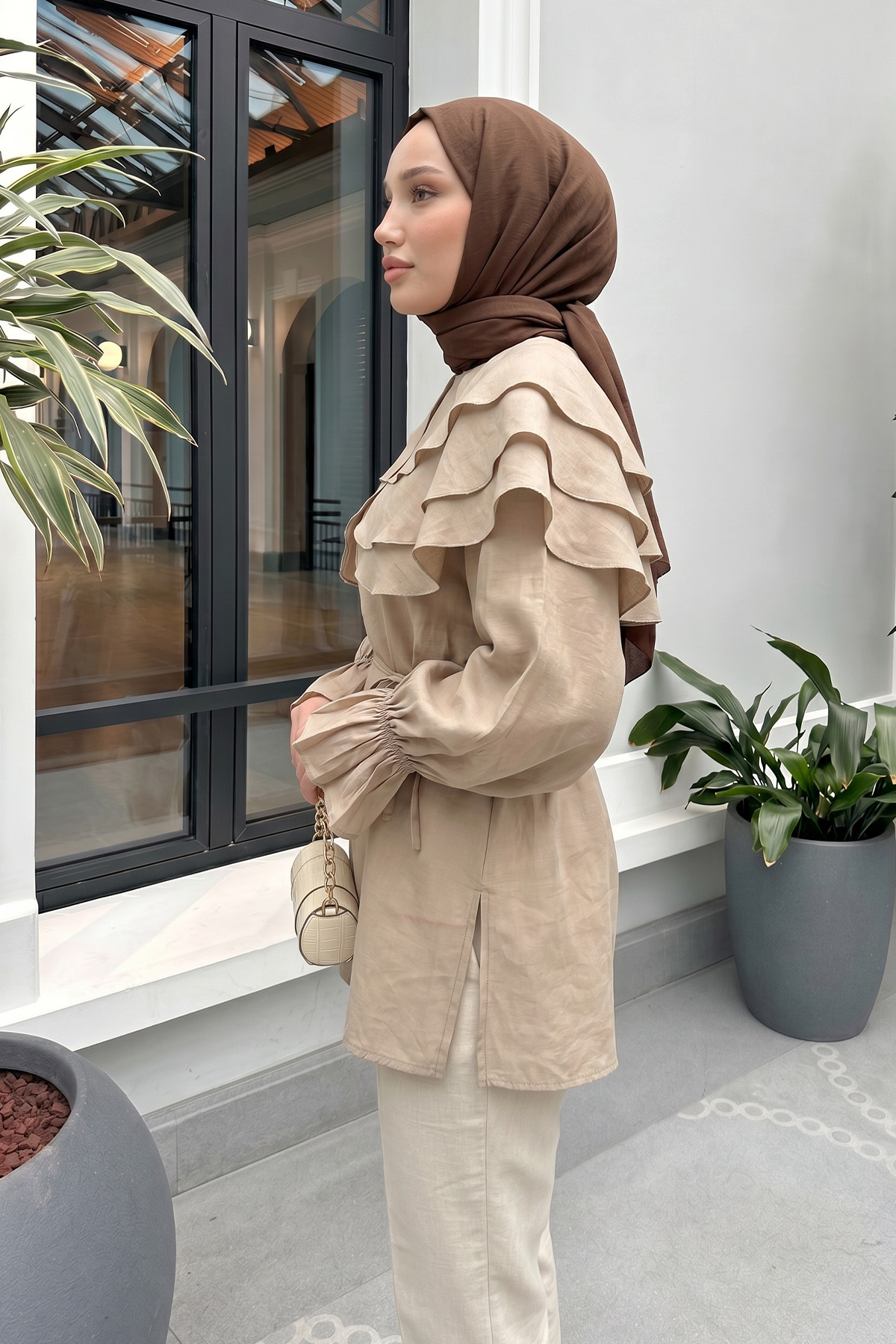 Katlı Yaka Tunik 0062 - BEJ |  