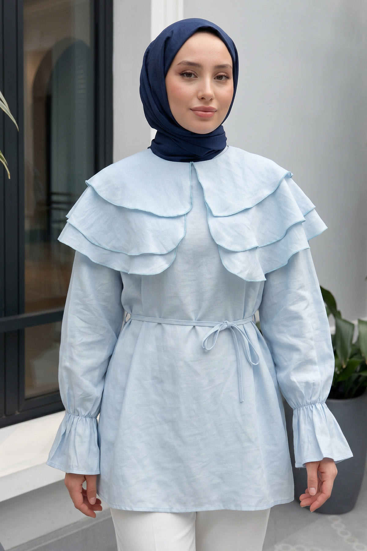 Katlı Yaka Tunik 0062 - BEBE MAVİSİ |  