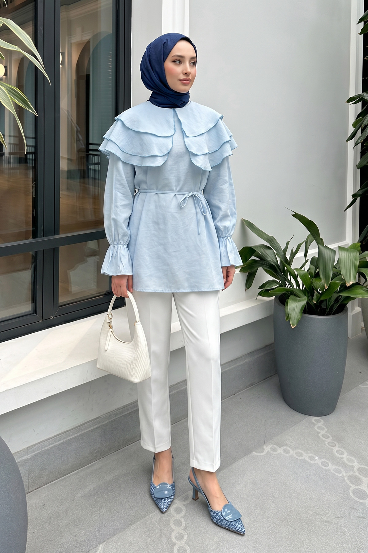 Katlı Yaka Tunik 0062 - BEBE MAVİSİ |  