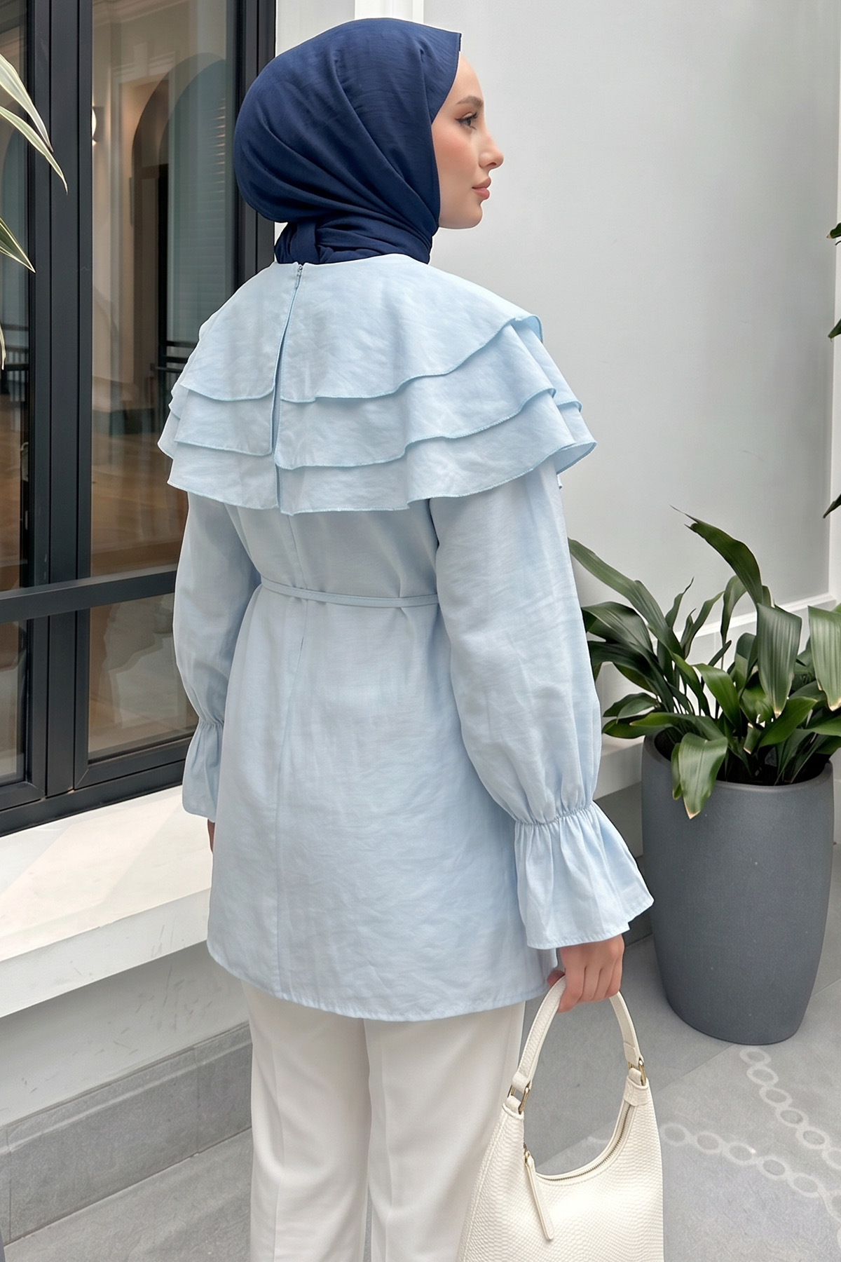 Katlı Yaka Tunik 0062 - BEBE MAVİSİ |  