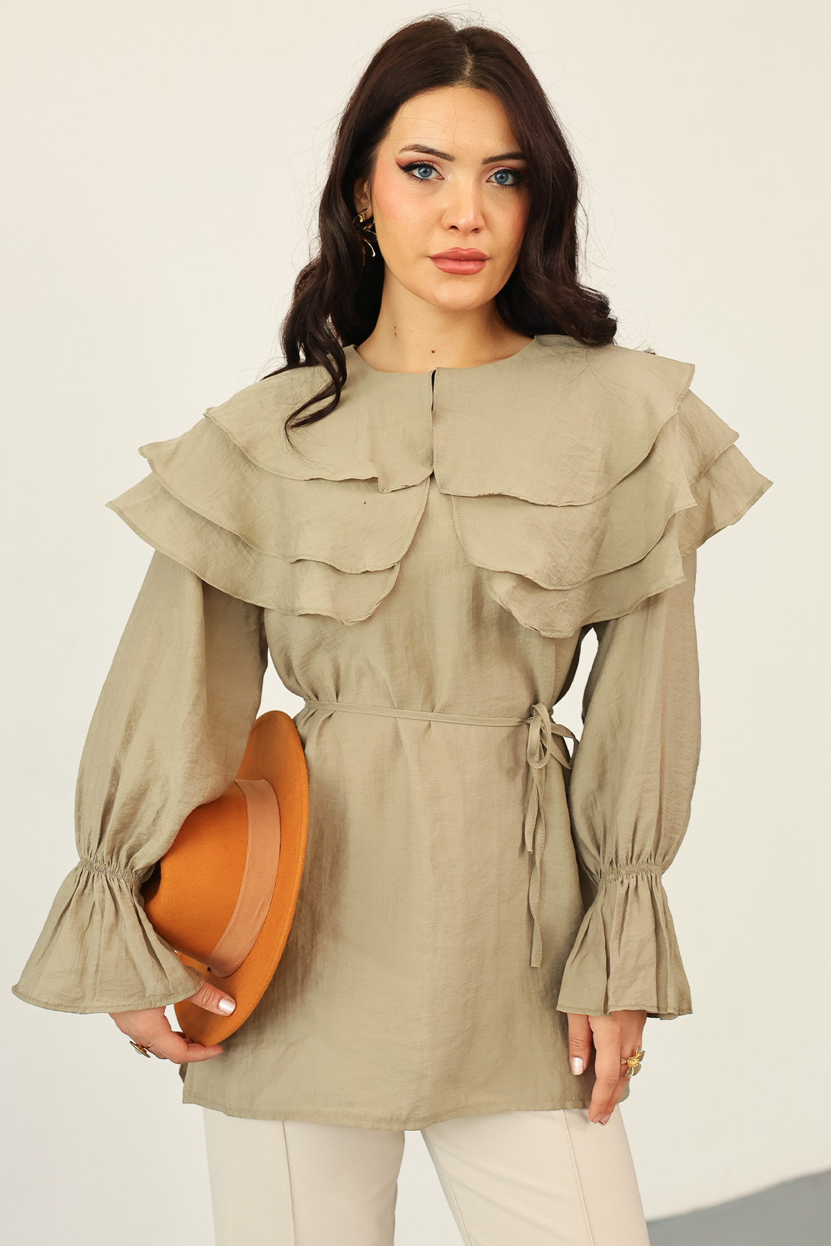 Katlı Yaka Tunik 0062 - HAKİ |  